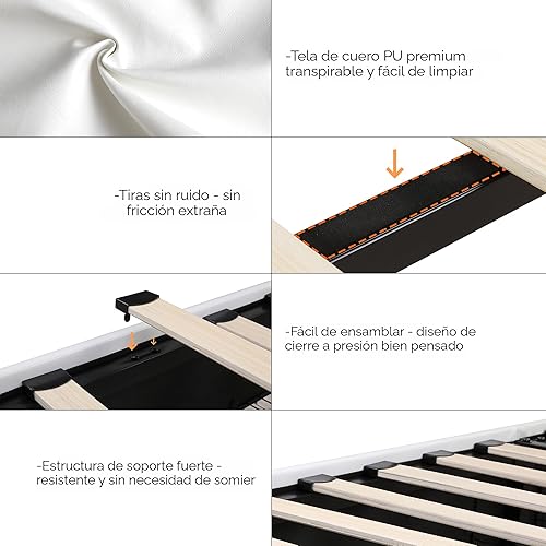 Miniatura 7 de HIFIT Base de cama con plataforma LED inteligente con 4 cajones de almacenamiento, con botones de cristal y cabecera de ala con ribete dorado