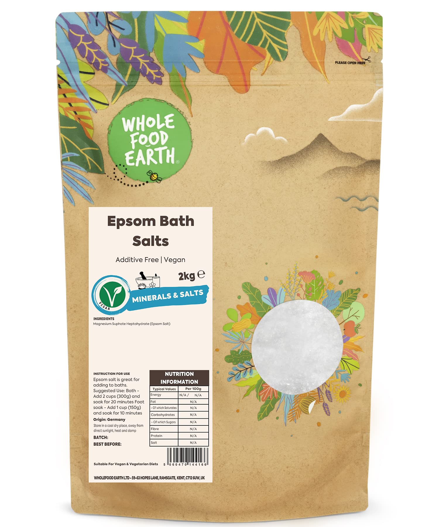Wholefood Earth - Epsom Salts 2kg - Unrefined - Additive Free