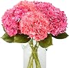 JUSTOYOU Hydrangea Flowers Artificial,4 PCS Double Colour Single Long Stem Realistic Hydrangea Flowers, 19.6Inch Large Real Touch Fake Hydrangea Bouquets for Wedding Home Party(deep pink and rose red)