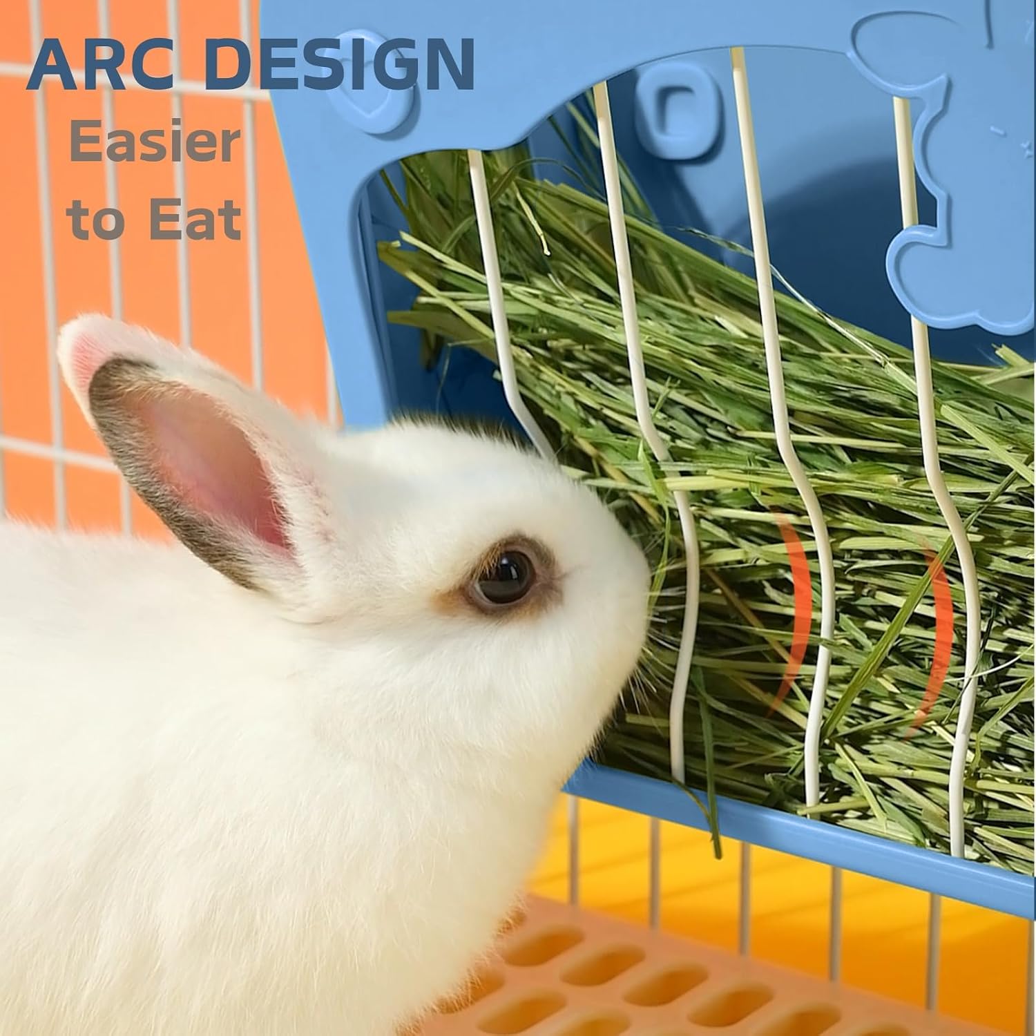 Rabbit Hay Feeder, 3-in-1 Feeding Set with Food Bowl and Hanging Funnel for cage, Hay Rack for Bunny Guinea Pig Chinchilla (Blue) image 4