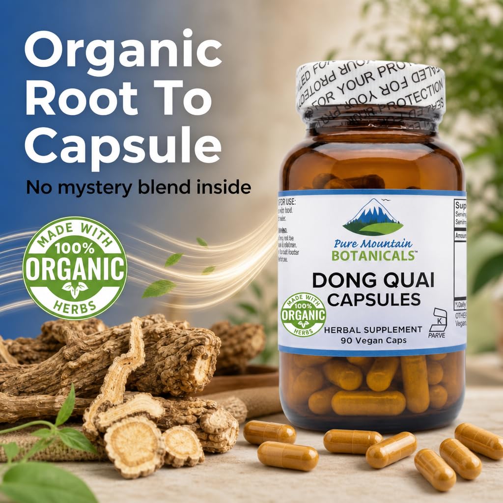 Pure Mountain Botanicals Dong Quai Capsules - 90 Kosher Vegan Caps with 500mg Organic Dong Quai Root Supplement for Women - Dang GUI Herb - Non-GMO Gluten-Free — Amazon image 6