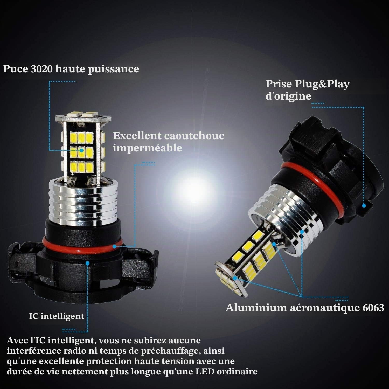 Remplacement pour Set d'ampoules blanches H16 LED CanBus très clair et sans erreur compatible avec A3 8P