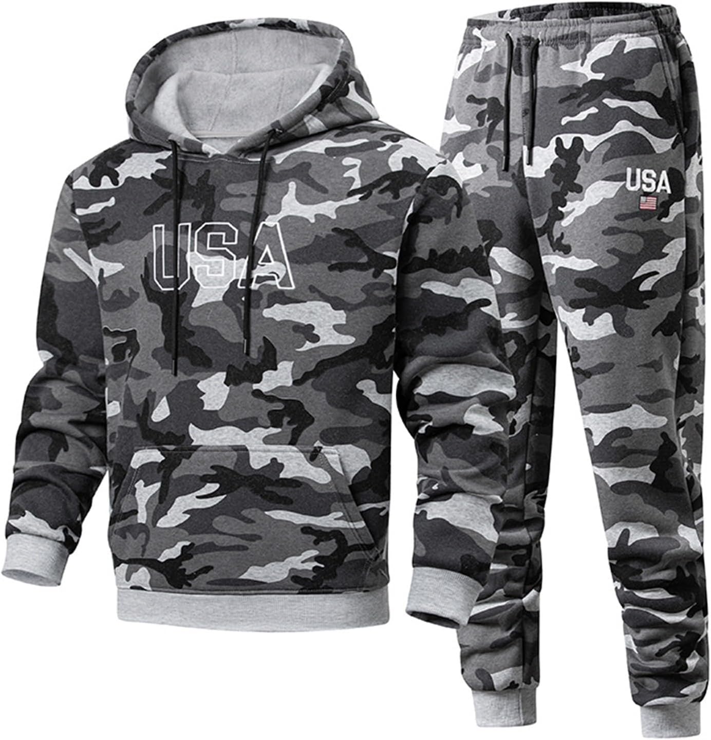 Men Track Suits 2 Piece Set Camo Hoodie and Sweatpants Jogging Suits Fashion Causal Athletic Men's Sweatsuits Outfits