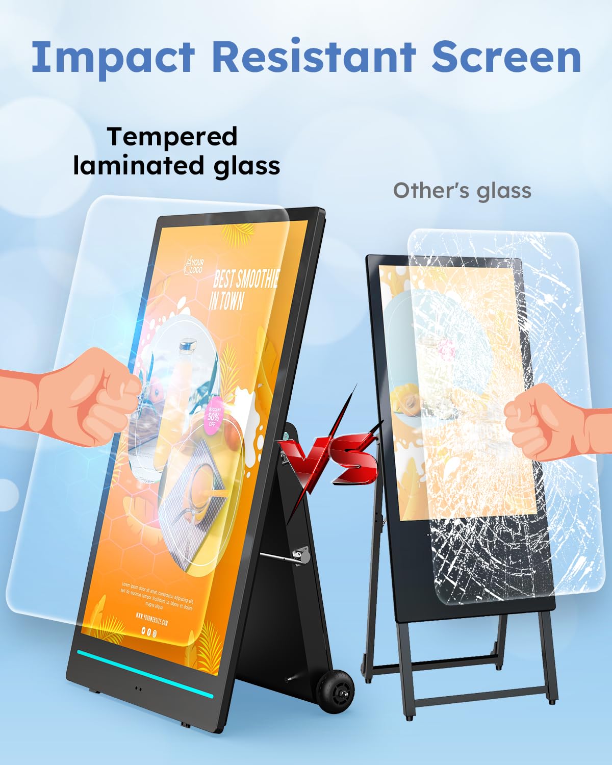 Stop-Trottoir Numérique Extérieur 55", Écran de Publicité Étanche IP65 avec Batterie 10h, Affichage Dynamique LCD 2000 Nits pour Restaurant, Café et Commerce