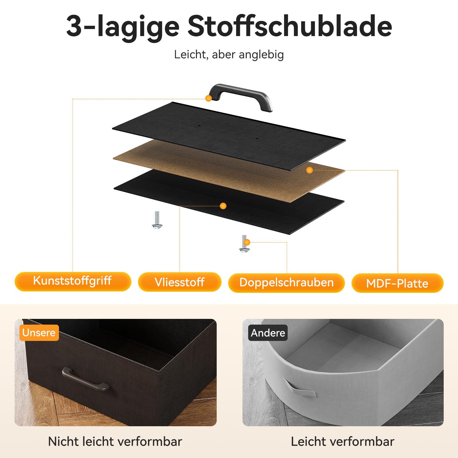 ODK Komoda z szufladami, z 2 gniazdami, 2 USB i 10 kolorowymi paskami LED, komoda z regałem, blat roboczy z 9 szufladami materiałowymi, do sypialni, salonu, 130 x 30 x 97 cm, czarna