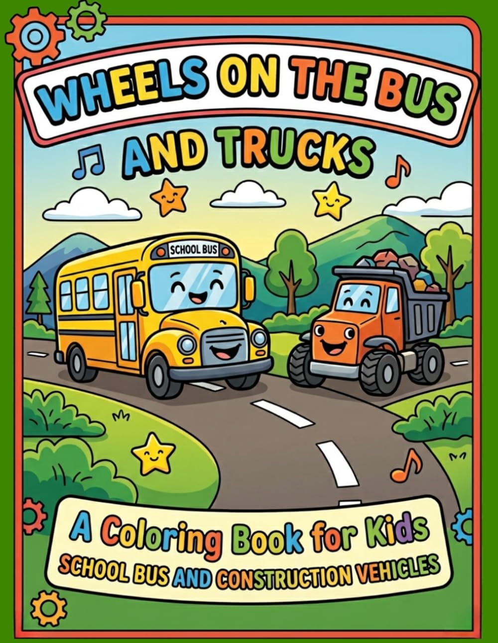 Wheels on the Bus and Trucks: Bold and Easy Coloring Book for Kids | Cute School Bus, Diggers, Dump Trucks, and Construction Vehicles for Toddlers and Preschoolers (Little Drivers Adventure)