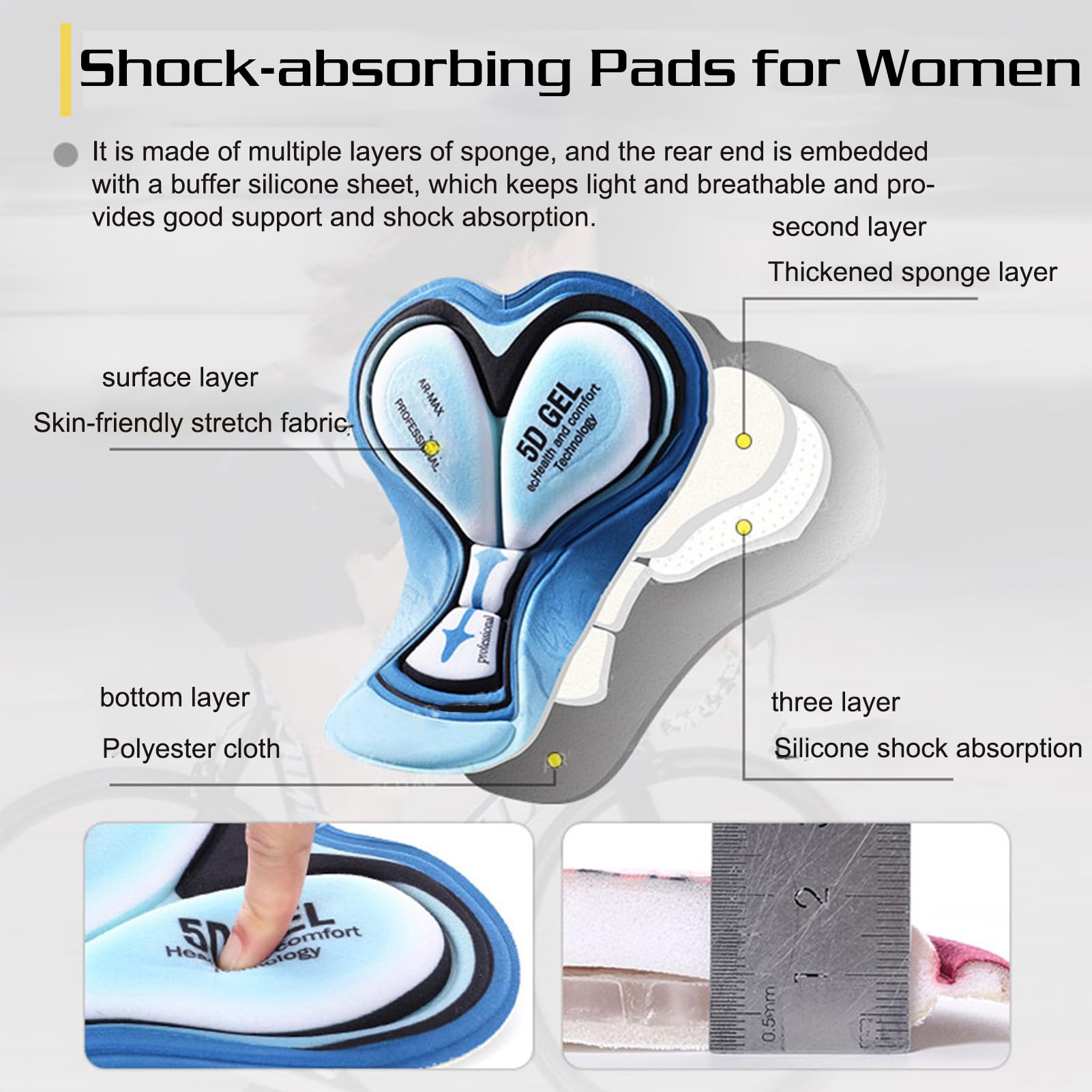 Radhose Damen Gepolstert Fahrradrock 2-in-1 Gel 5D Fahrrad Hosenrock, Radrock Frauen Radlerhose mit Innenhose für Radfahren Tennis Laufen