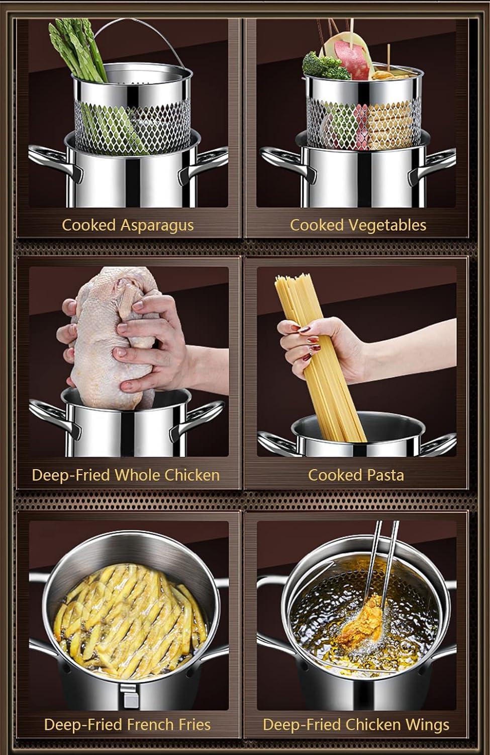 SwePer Pasta Pots Spargeltopf aus Edelstahl 304, Gemüsedampfgarer, Spaghetti-Nudelkocher mit abnehmbarem Korb und sichtbarem Deckel, Öl-Frittierpfanne, 4 l, 17 cm, Silber Nudeltopf