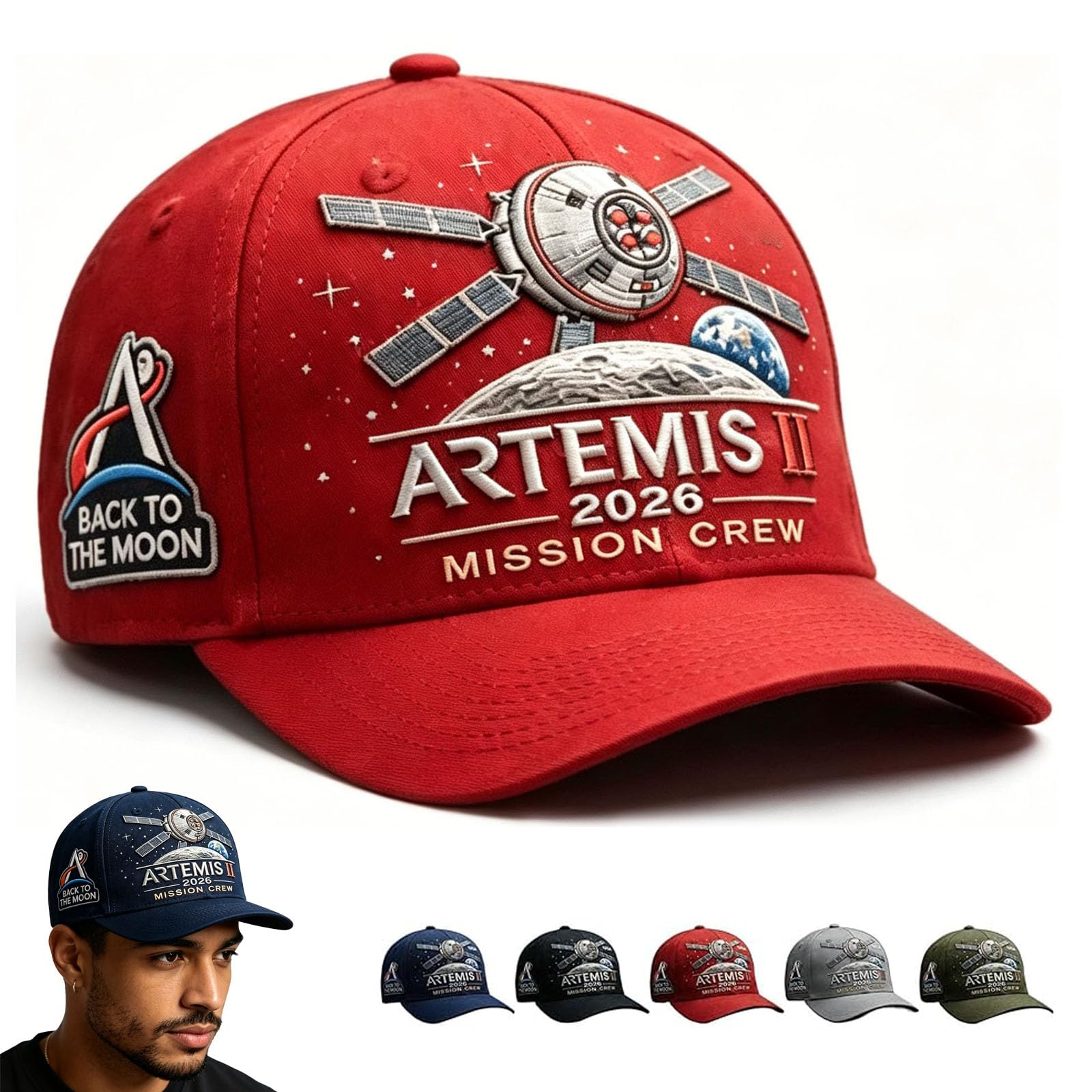 Aoukp Unisex Red Artemis Ii Lunar Mission Commemorative Cap, Adjustable Space Exploration Hat For Women & Men (Red)