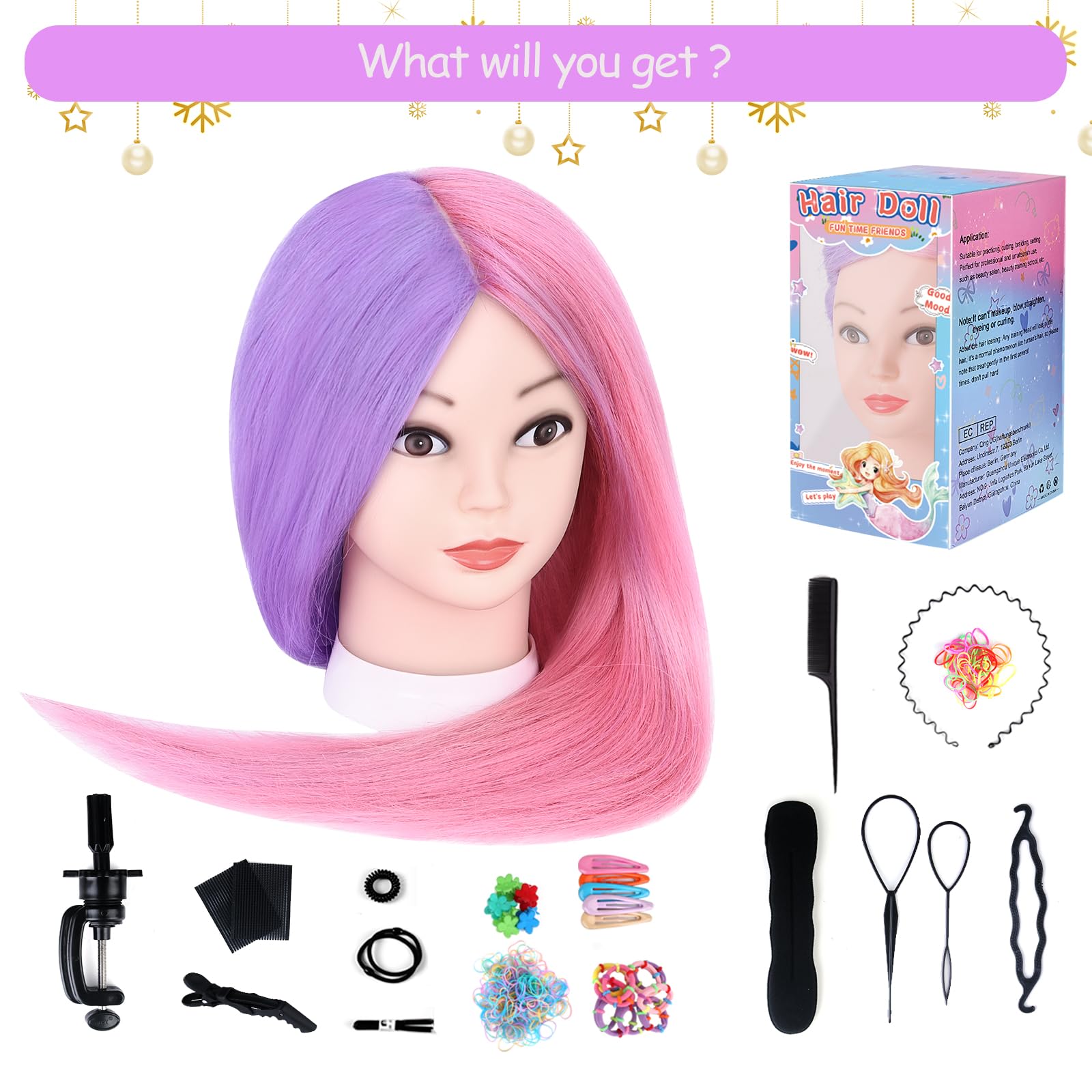 Cabeza de Maniquí, TopDirect 66cm/26" 50% Cabello Real Practicas Formación Muñeca de la Cosmetología para Peluquería, Cabeza de Muñeca con Soporte de Mesa + Accesorios de Peinado — view 6