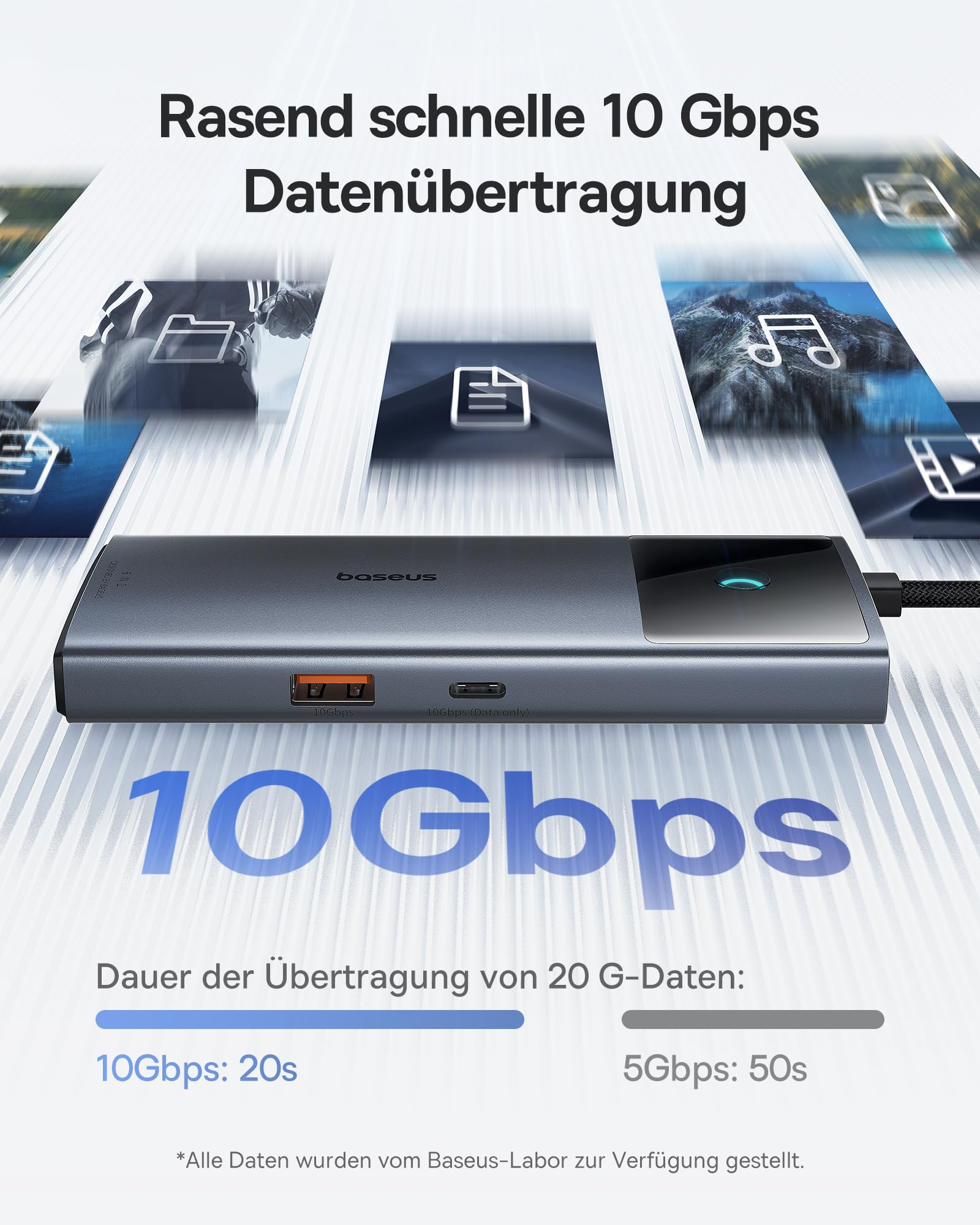 Baseus USB C Hub 10Gbps USB 3.2 Adapter mit LAN Ethernet, 4K@60Hz HDMI, 2 USB-A, USB-C, 100W PD, 6 in 1 Docking Station für iPhone 15, Laptop MacBook/Surface Pro/Dell/iPad/Steam Deck/Rog Ally/Samsung