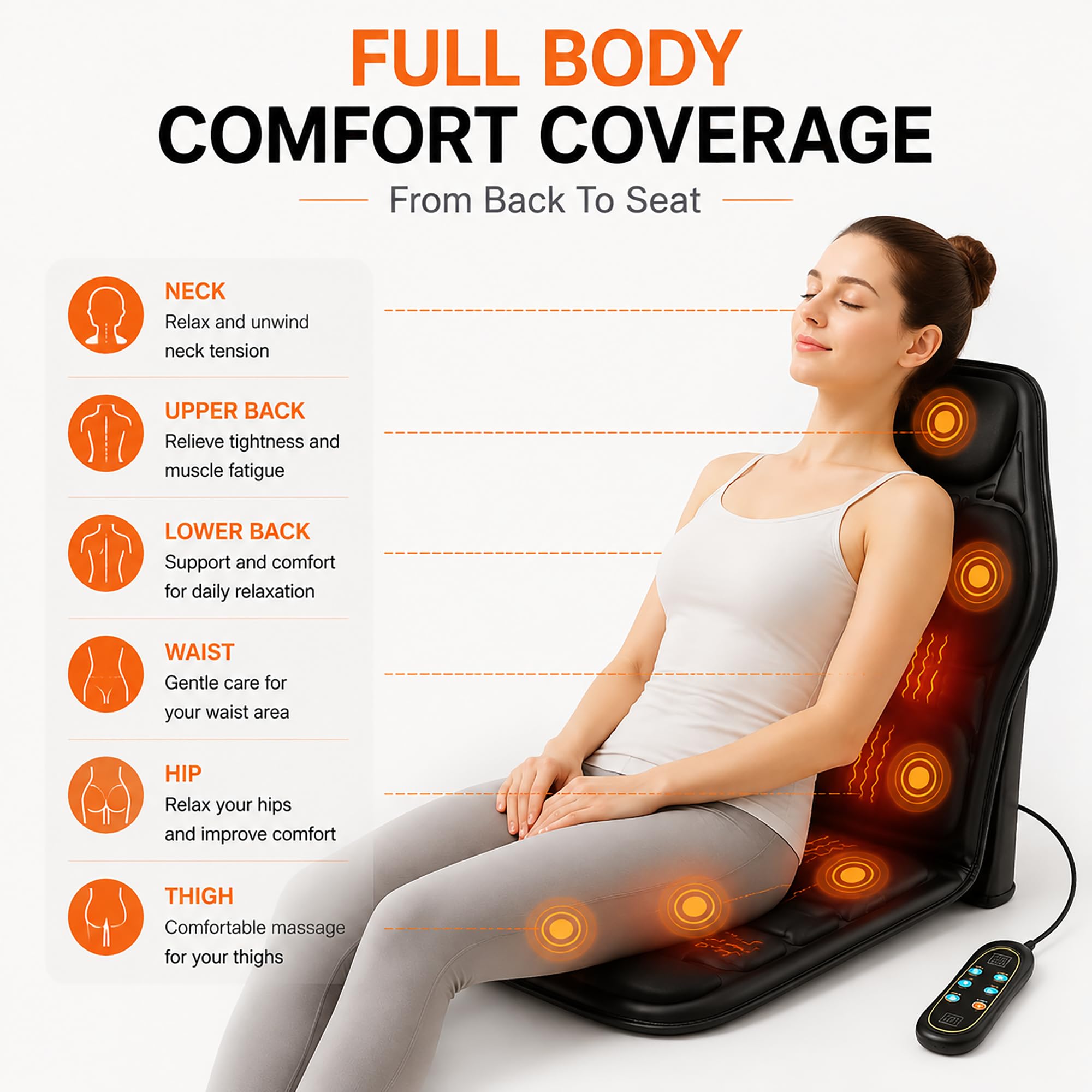 Rückenmassagegerät mit Wärme, Vibrationsmassage-Sitzkissen mit 8 Massageknoten & 5 Modi, verstellbares Stuhlmassagegerät Pad für Home Office, beheiztes Stuhlpolster, Valentinstagsgeschenke für Frauen