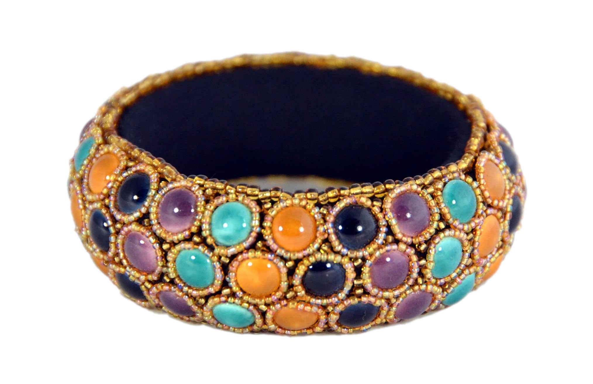Bangle en porcelaine fine C015 - Bracelet d'exception perles et noir intense