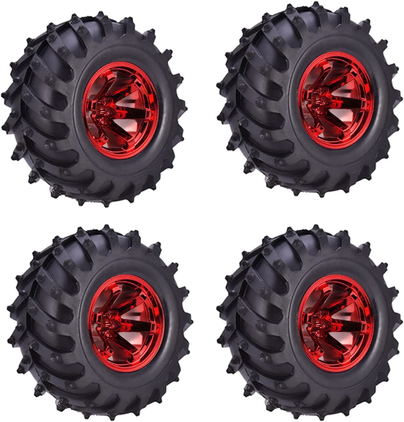 KINGCOO Set di 4 cerchioni in gomma e plastica a 6 razze da 125 mm, compatibile con 1/10 RC Crawler Car per camion Truggy per Traxxas HSP HPI Tamiya Kyosho (rosso)