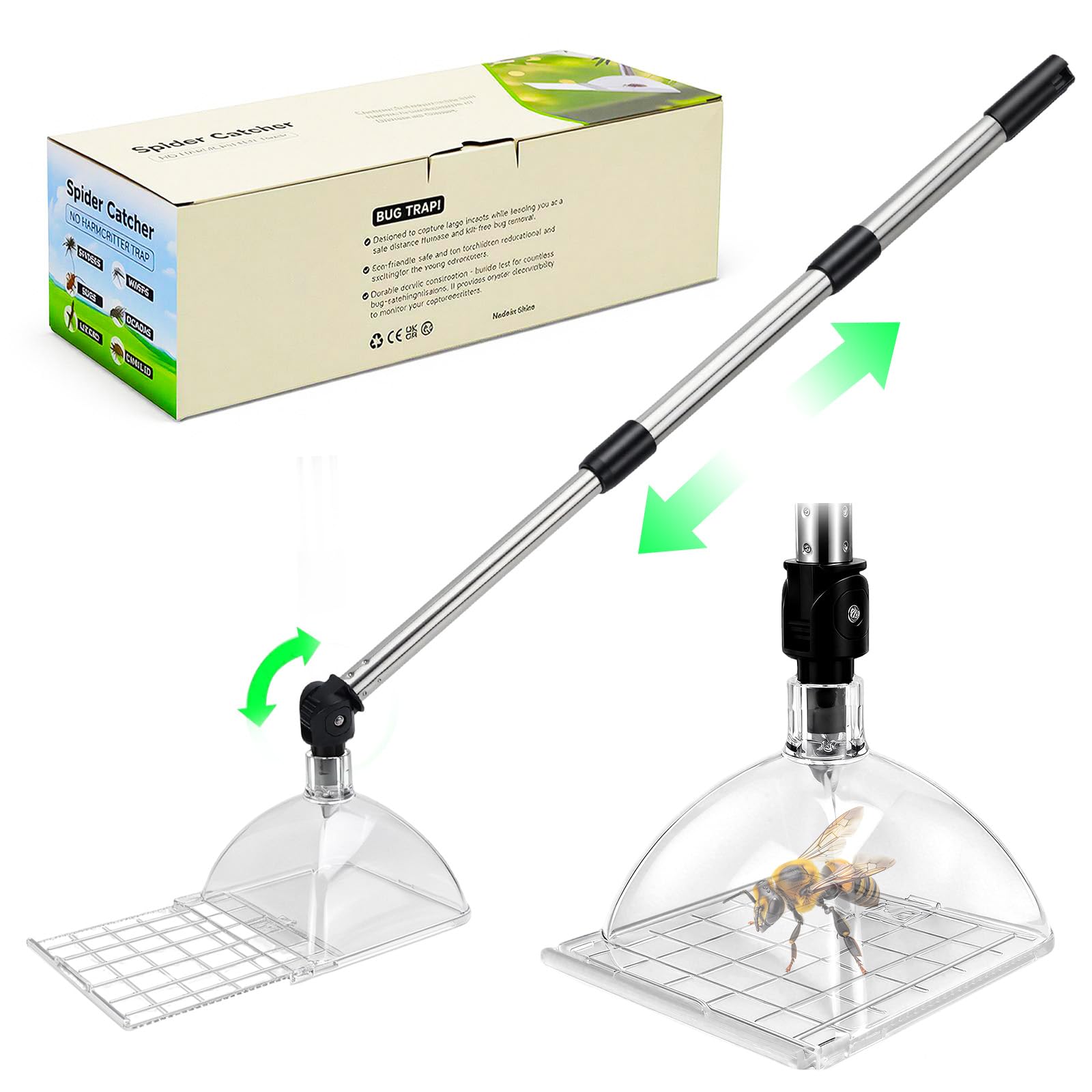 Insektenfänger Mit Langem Griff Berührungsloser Spinnenfänger Extra Lang Spinnengreifer Bug Catcher Insekten Fangen Lebend Spider Catcher Zum Sicheren Fangen und Entfernen