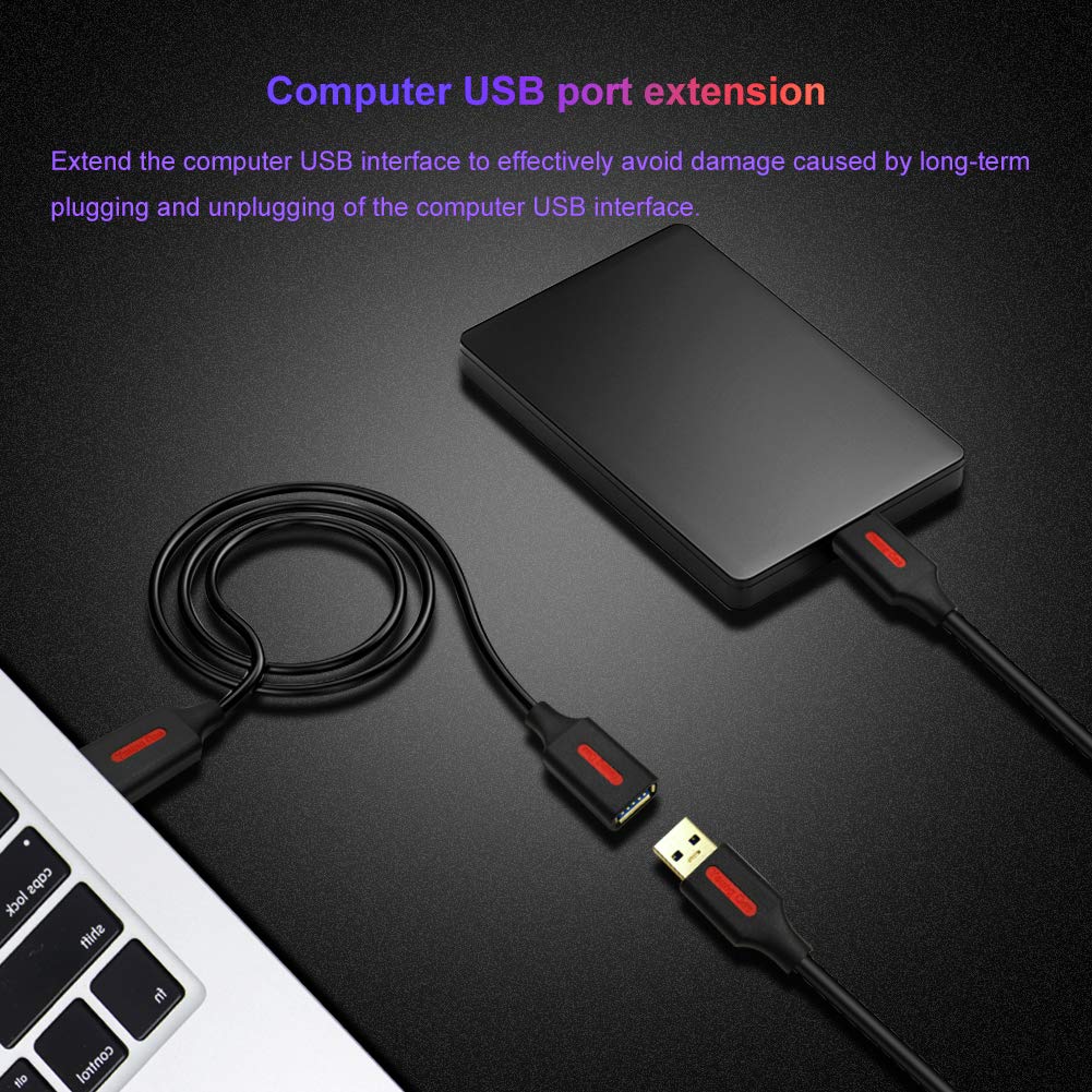 USB-3.0-Verlängerungskabel, Hochgeschwindigkeits-USB-3.0-A-Stecker auf A-Buchse, Verlängerungskabel für Datenübertragung, USB-Stick, Tastatur, Maus, Kartenleser, Drucker etc. (3 m)