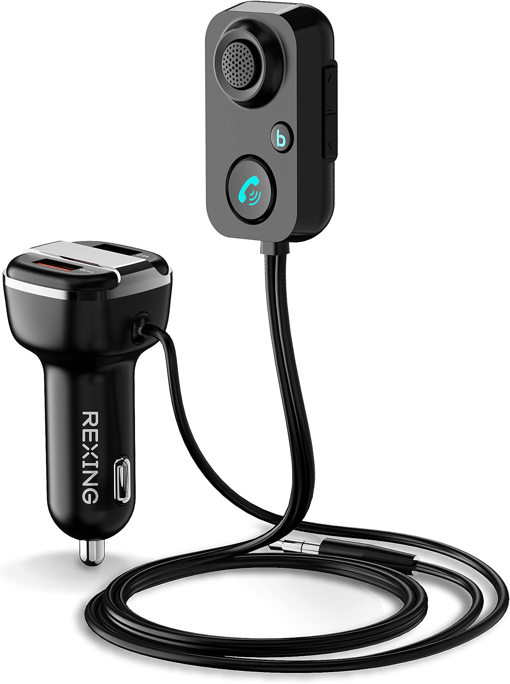 AUX2 Mini Bluetooth Receiver for car w/Bluetooth 5.1,Dual USB, Quick Charge 3.0,Enhanced Bass, AUX 3.5mm Car Kit w/Car Stereo Microphone for Hands-Free Calling, Siri&Google Assistant