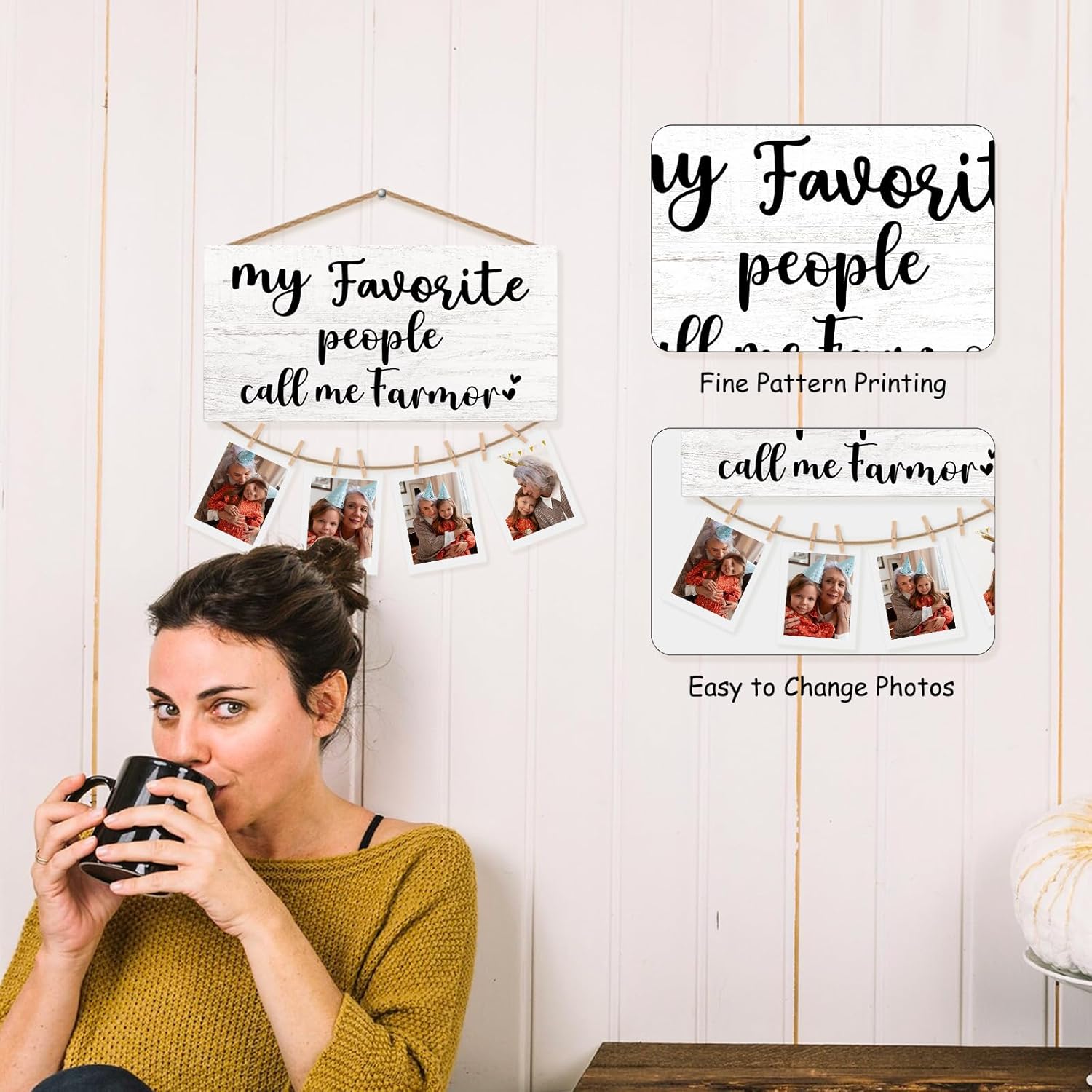 Best Farmor Gifts Picture Frame Photo Holder for Wall, Birthday Gift for Mormor Grandma, Thank You Nana Grandmother Gift from Grandchildren Grandkids Hanging Photo Display - Image 5