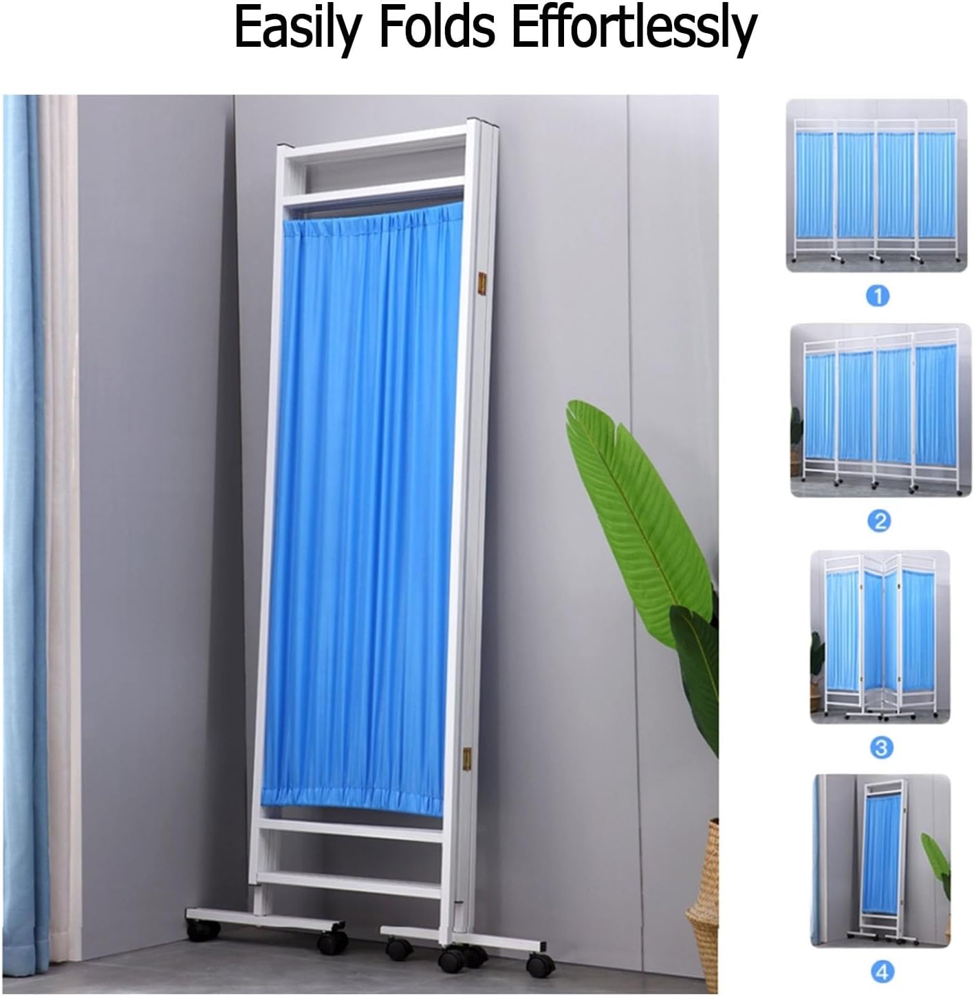 Medical Privacy Screen,6ft High Foldable Room Divider,3 4 5 6Panels Portable Room Divider with Wheels for Hospitals Beauty Salon Office (A 3)