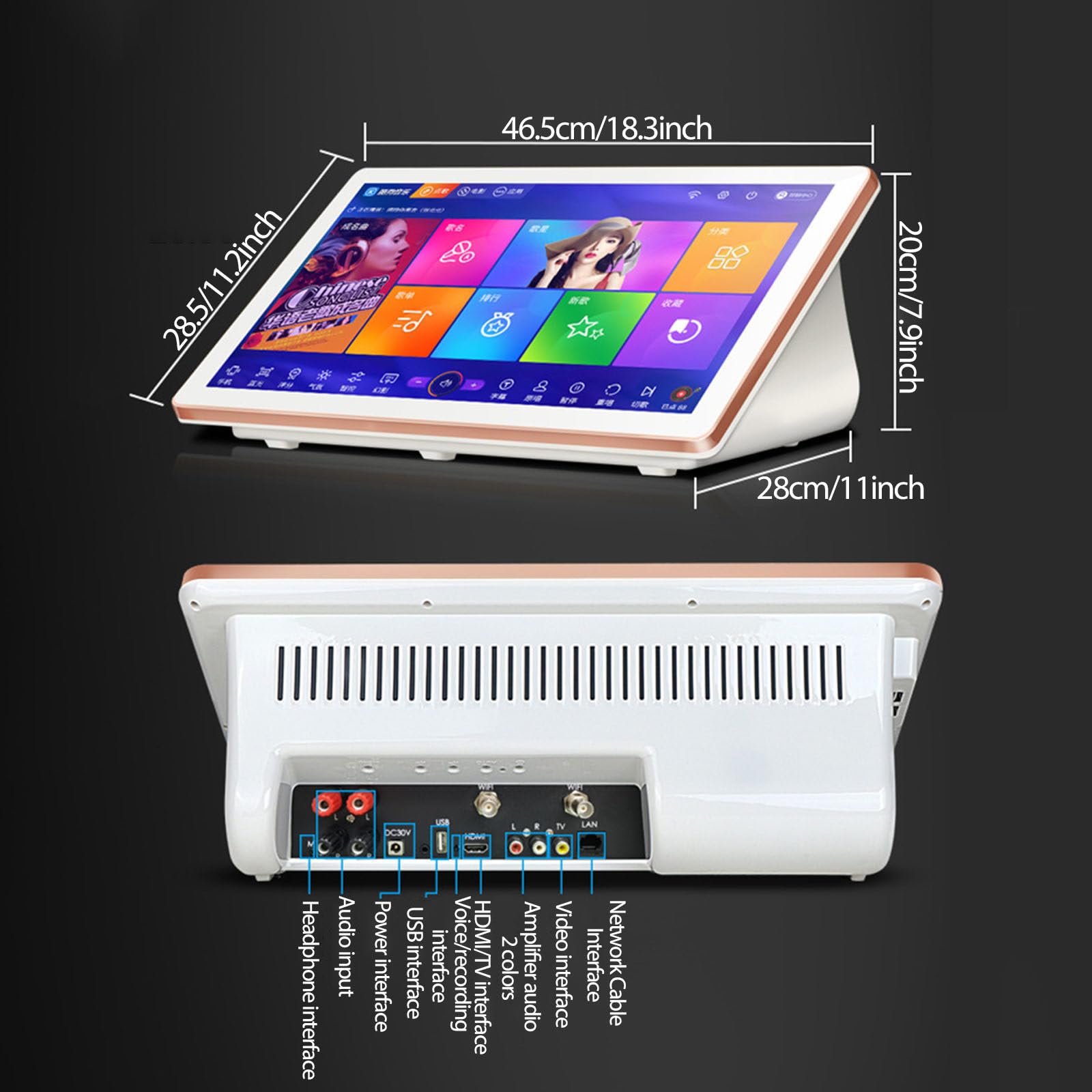Macchina per karaoke con microfono wireless, touch screen, controllo vocale AI e amplificatore per l'intrattenimento domestico