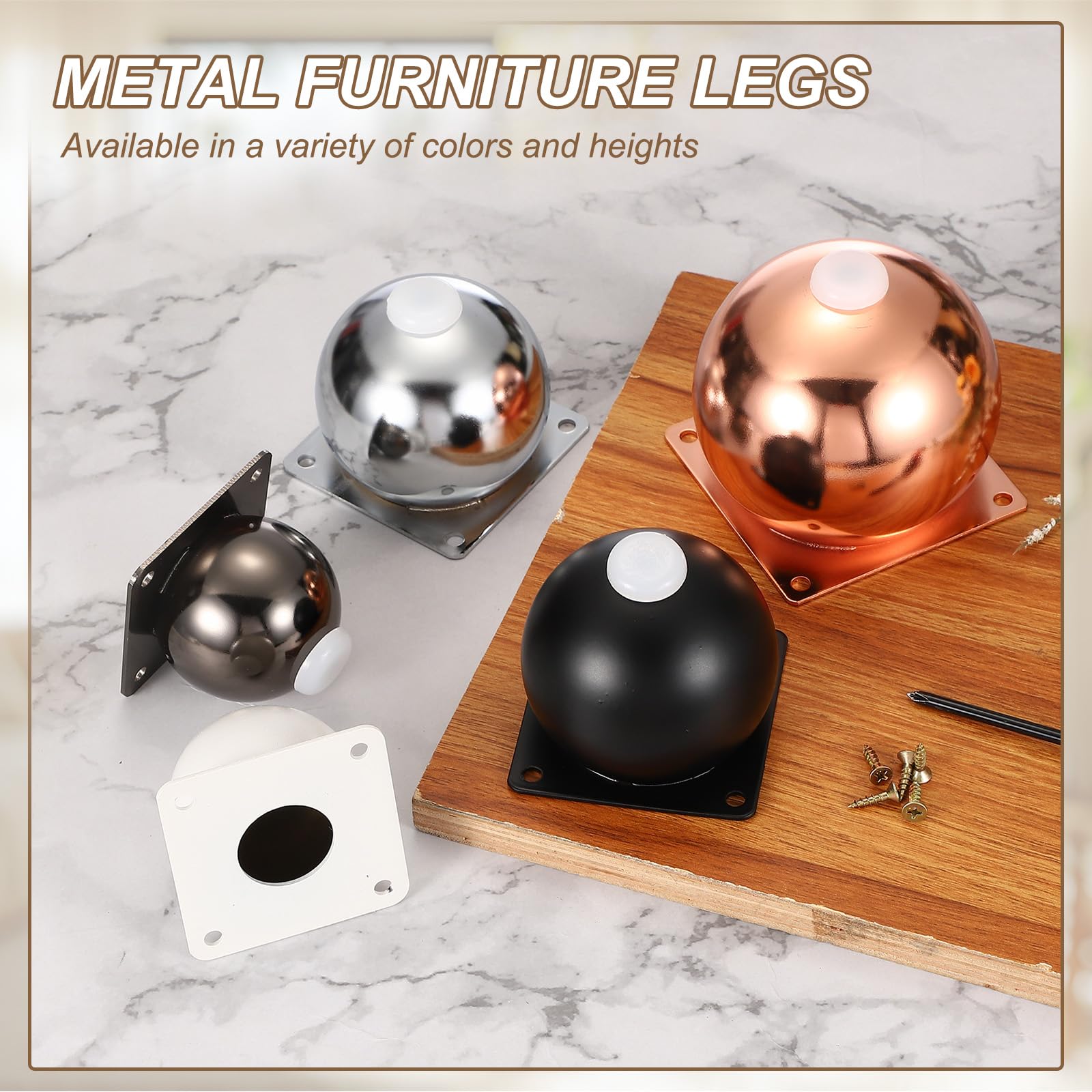 QUARKZMAN Juego De 4 Patas para Muebles para Cómoda Sofá Mesas 3.94" Dorado | Patas De Mueble De Esfera De Metal Resistente, Con Almohadillas De Goma, Cama Y Gabinete