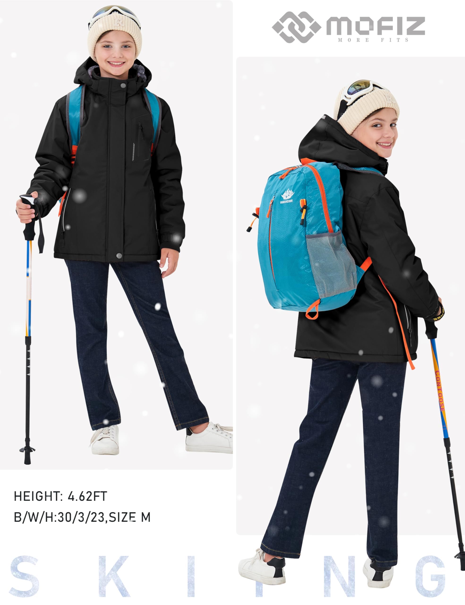 MoFiz Giacca Invernale Bambina Giacca sci Bambina Piumino Impermeabile Pile Antivento Giacche Ragazze Giacca In Softshell Con Cappuccio