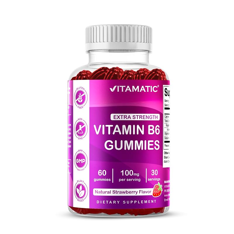 Vitamatic Vitamina B6 100 mg, sabor morango, 60 gomas