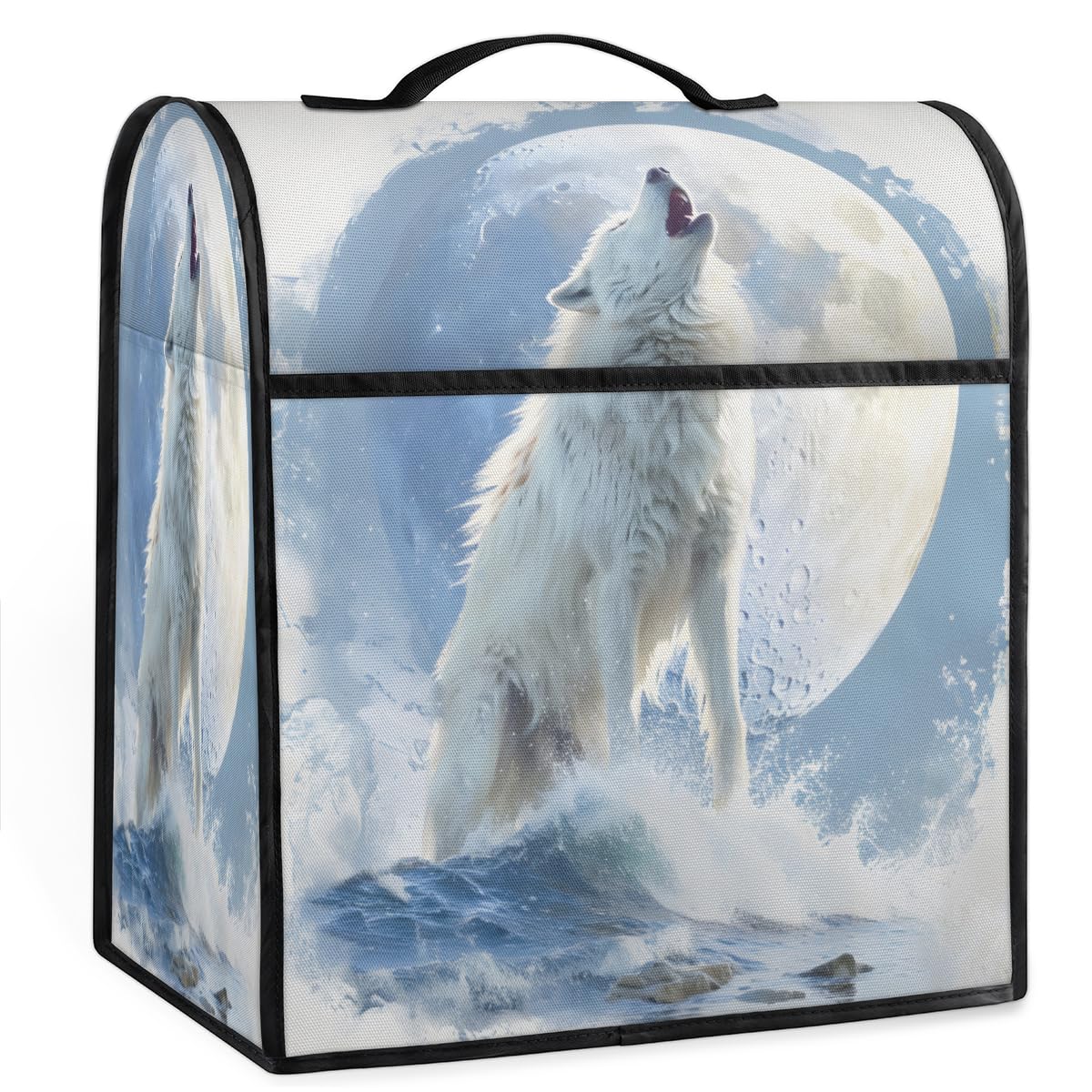 Coffee Maker Cover White Wolf Moon Kitchen Appliance Covers Small Appliance Covers Blender Cover Juicer Cover Dust Covers for Kitchen Appliances with Top Handle and Pockets,Washable,C971