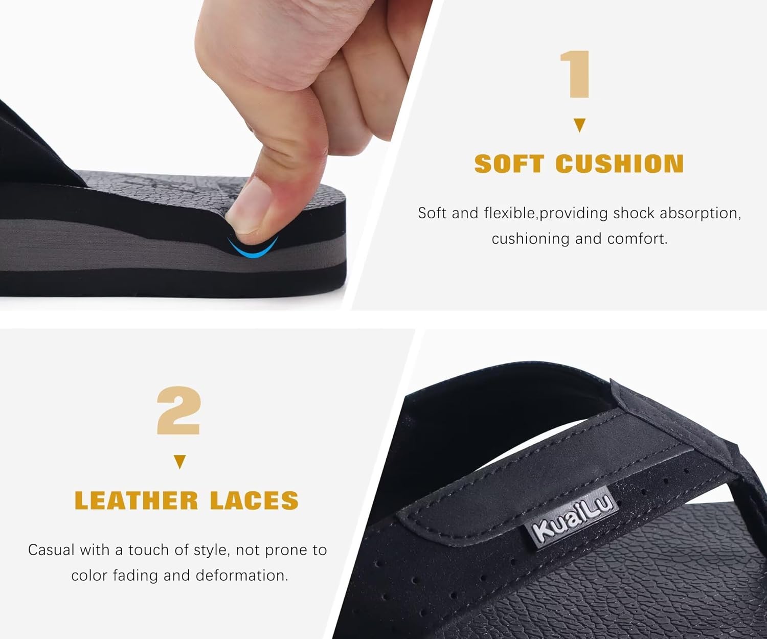 KuaiLu Men's Yoga Mat Leather Flip Flops with Arch Support Comfortable Cushion Walking Thong Sandals Slip On Indoor Outdoor - Image 6