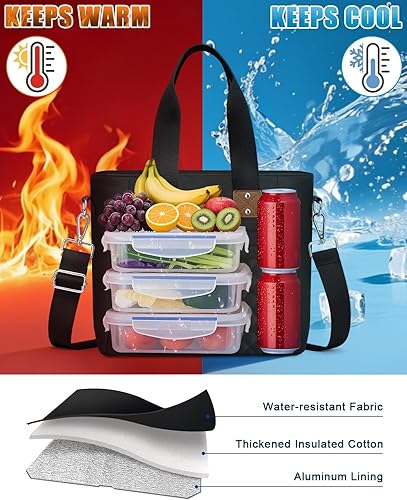 Miniatura 2 de Lonchera térmica para mujeres y hombres, lonchera térmica grande para mujeres con correa extraíble para el hombro, bolsas de almuerzo reutilizables