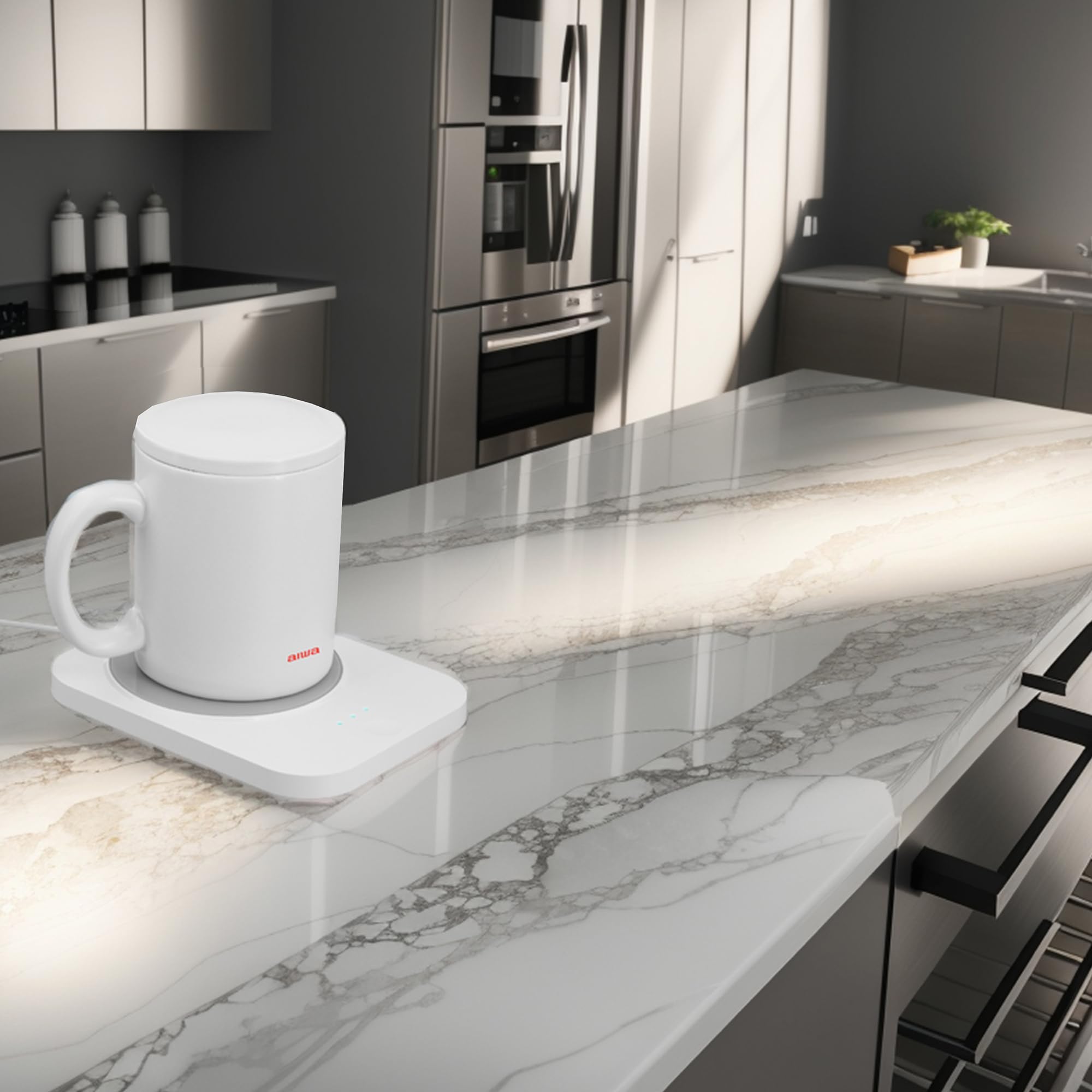 Calentador de taza de café y cargador inalámbrico, calentador de tazas inteligente 2 en 1 y cargador de teléfono inalámbrico de 15 W, tecnología de inducción inteligente ultra segura con apagado 7