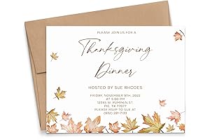 Fall Leaves Thanksgiving Dinner Party Invitations: Your Choice of Quantity and Envelope Color