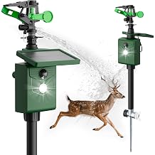 2 Packs Motion Activated Deer Repellent with Water Sprinkler, Solar Powered Cat Repellent Outdoor, IP65 Waterproof Deer Repellent Devices with Flashing Light, Deter Dogs Skunks Raccoons from Garden