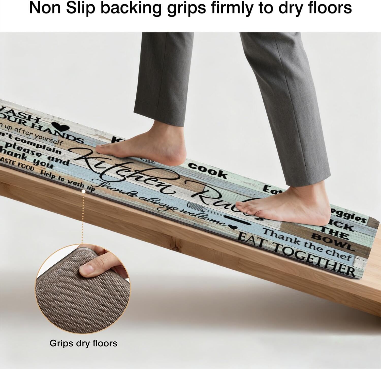 Farmhouse Kitchen Rug Sets of 2 Piece Cushioned Comfort Mat for Home & Office Non Slip Rugs and Mats Anti Fatigue Kitchen Mats for Kitchen Floor Comfort Standing Carpet Runner Rugs17.3 47"+17.3" 30"