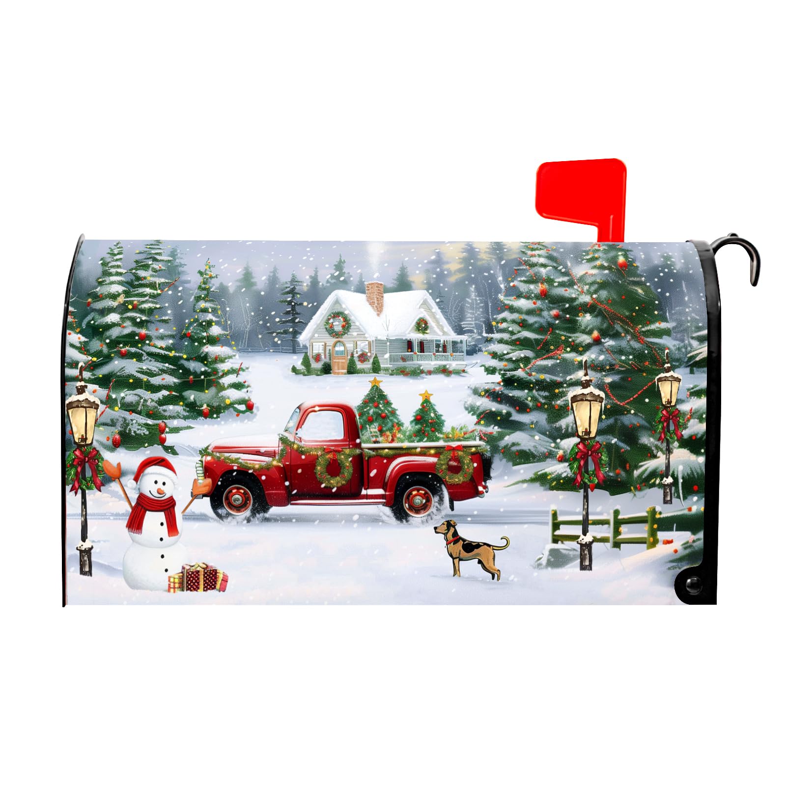 Christmas Mailbox Covers Magnetic Standard Size 21 X 25.5 Inch Winter Snowman Mailbox Cover Snowflakes Christmastree Mailbox Wraps Post Box Cover Decoration Outdoor Garden Home Yard Outside
