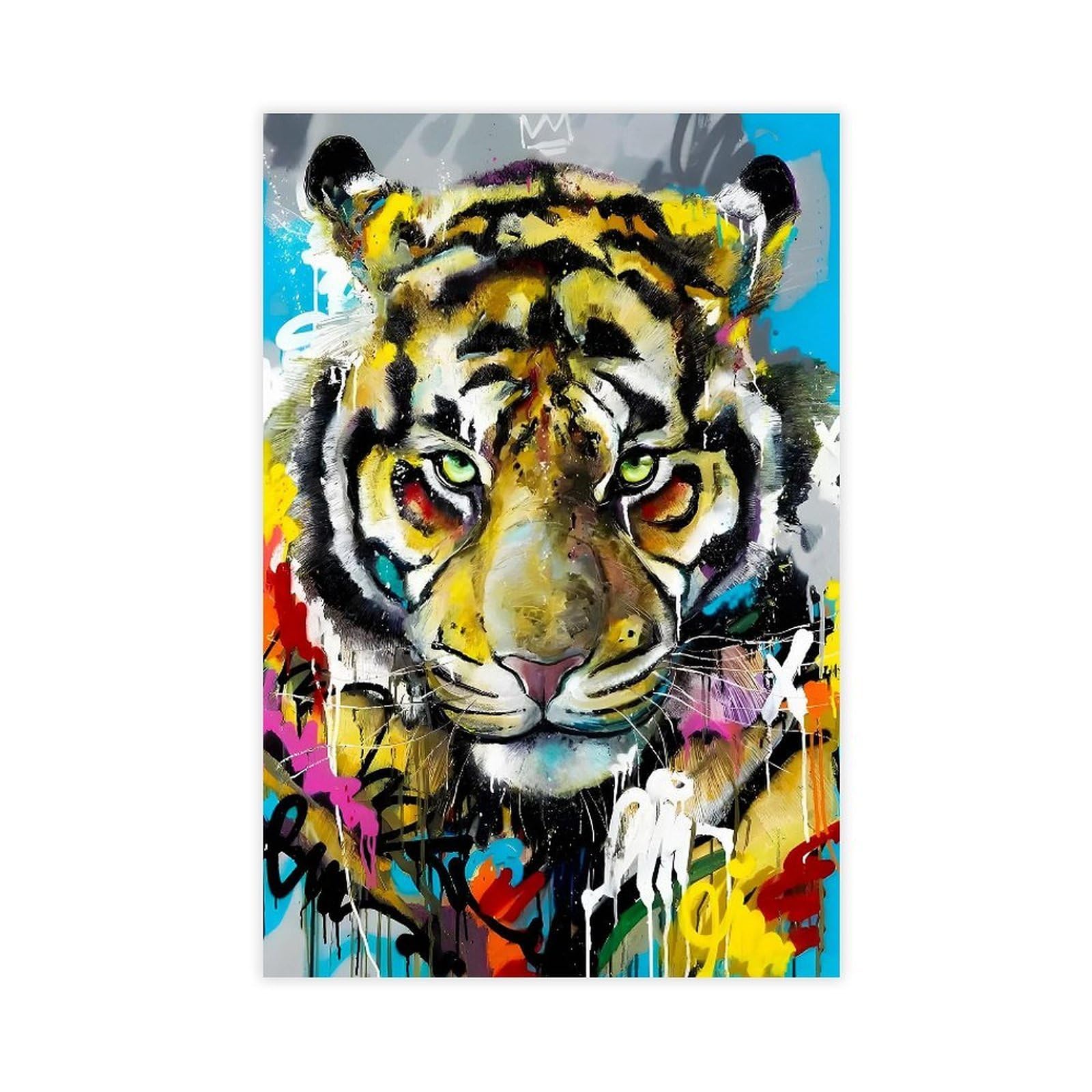 Bareronor Blue Abstract Tiger Poster Canvas Poster Bedroom Decor Landscape Office Room Decor Gift 24" L X 36" W