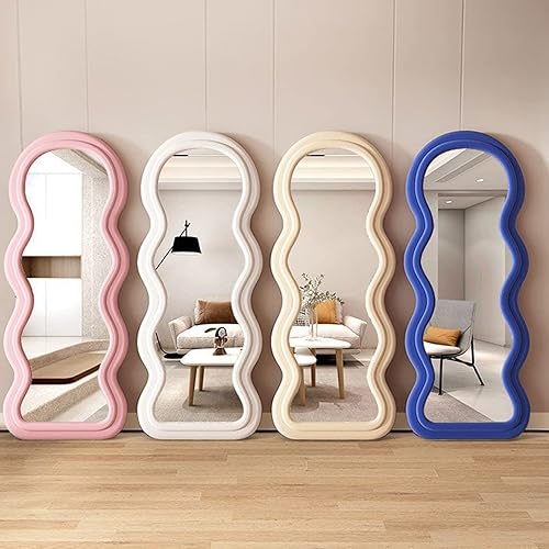 Miniatura 6 de QQXX Espejo ondulado irregular de longitud completa, espejo con marco de madera envuelto en franela, para colgar en la pared, para colgar o apoyarse