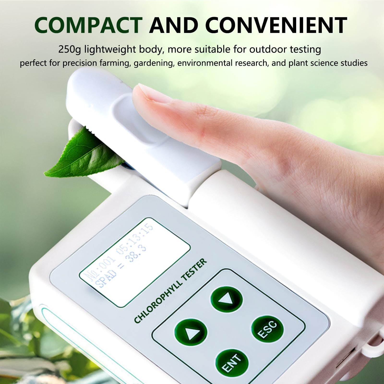 Analizador de clorofila portátil recargable, 0,0-100 SPAD, for agricultura y jardinería de precisión.