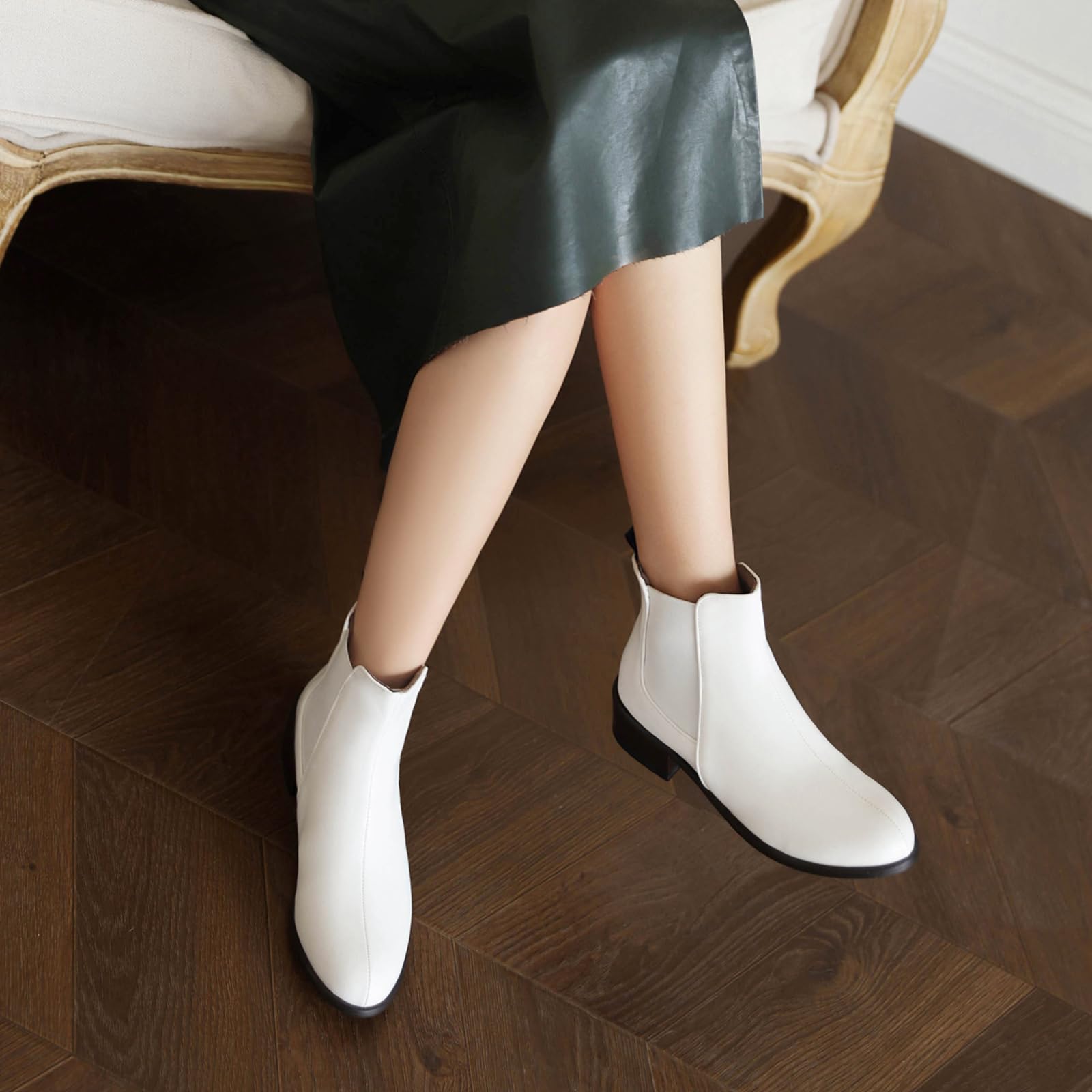 Botines Chelsea para mujer con tacón bajo grueso y puntera redonda para otoño/invierno