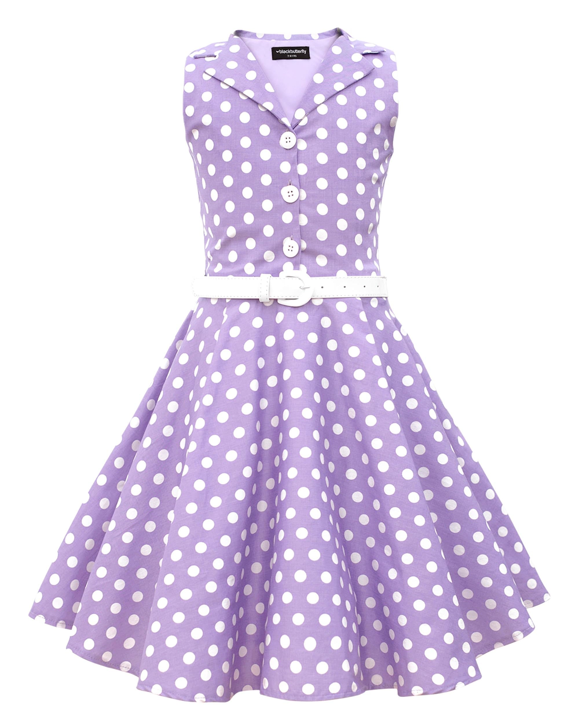 BlackButterfly Girls Holly Polka Dot Dress, Purple, 13-14 Years