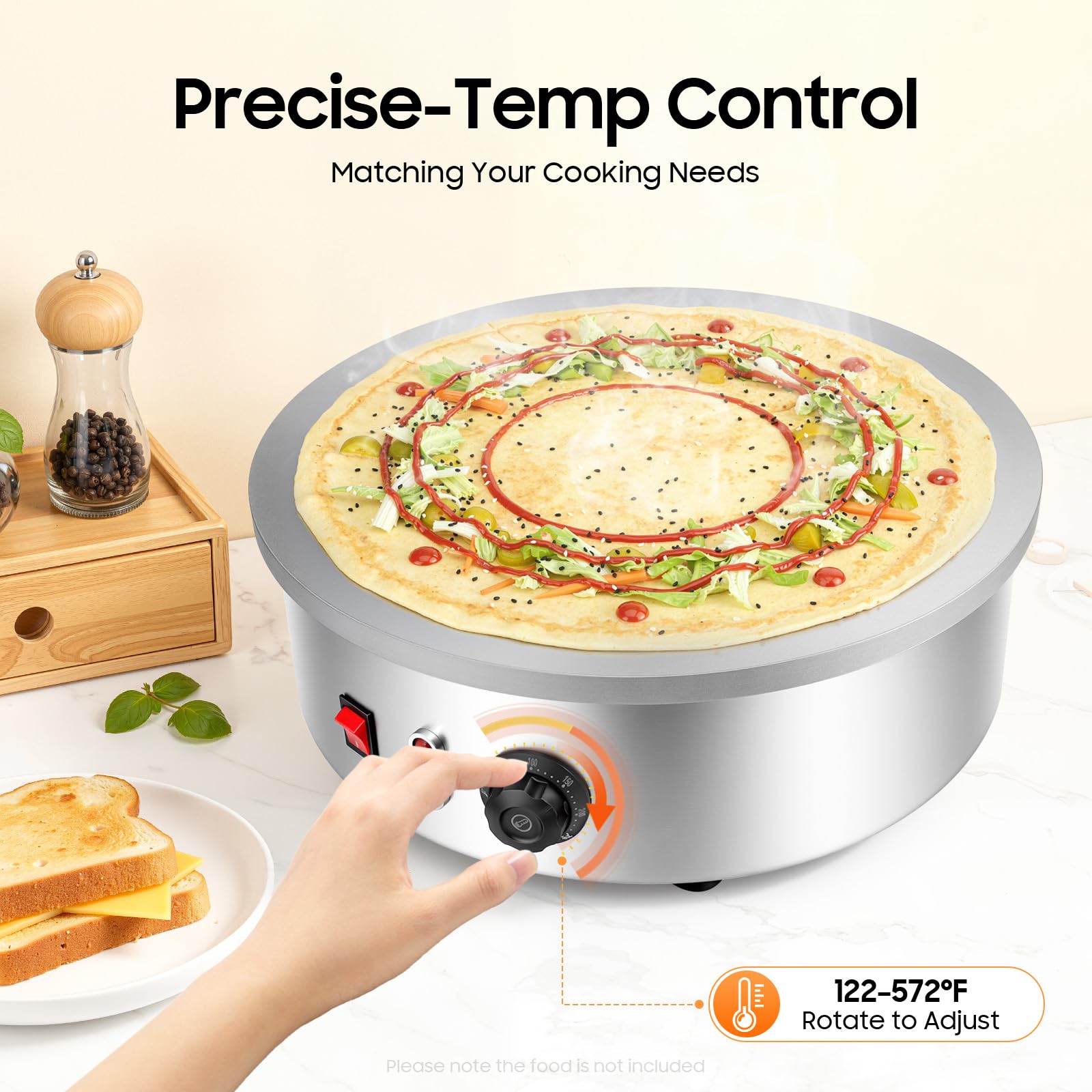 Machine à crêpes électrique 3000 W - 45 cm - En fonte - Avec répartiteur de pâte et spatule - Antiadhésive - Contrôle de la température 50-300 °C - Pour la maison et la restauration