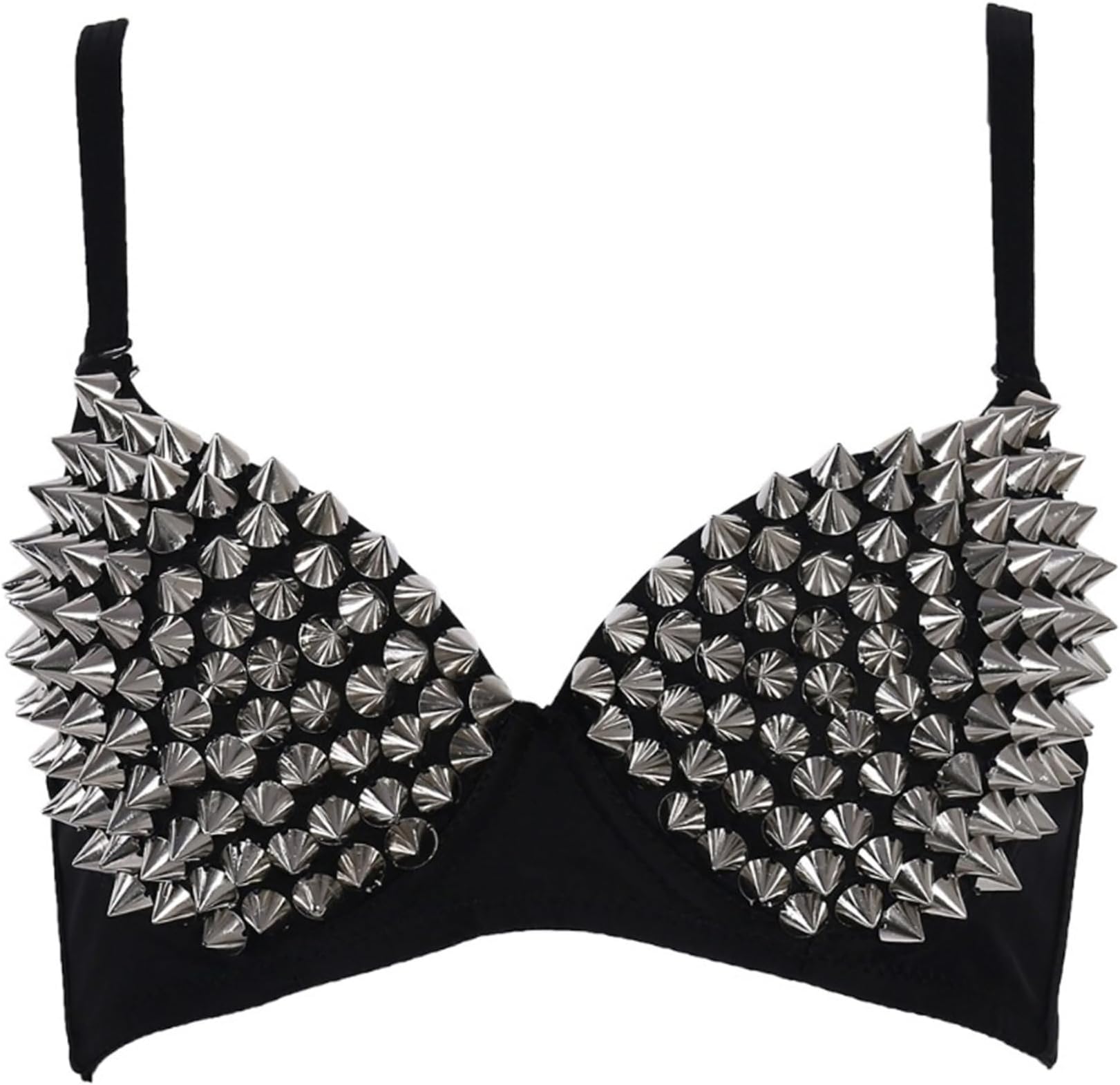 Studded Bra Punk Dancing Performance Silver Metallic Rivets Spiked Bra with Adjustable Strap, for Club Party, Drance Wear, Carnival, Spiked, Spike