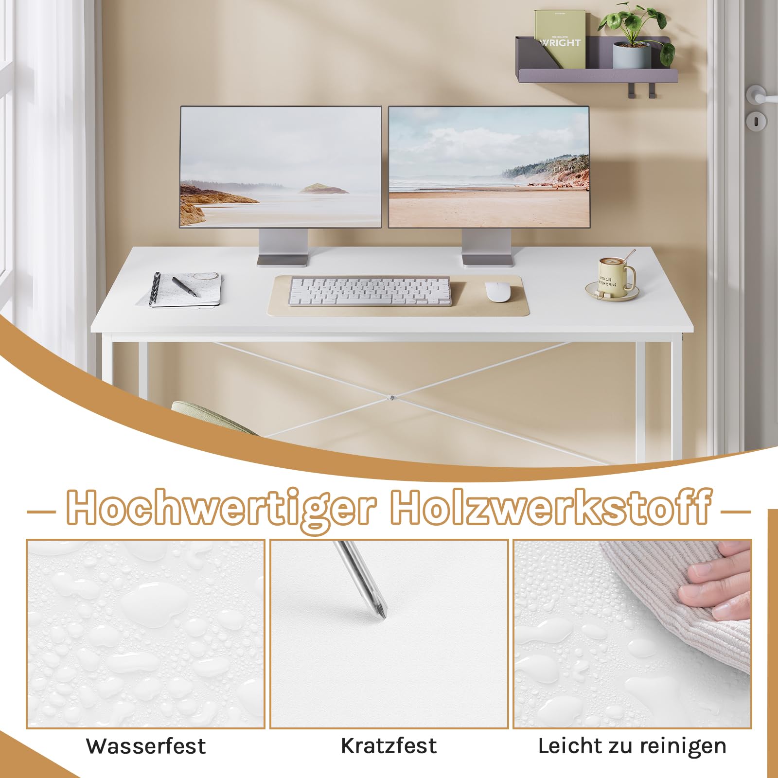 WOLTU Schreibtisch, Computertisch 140 x 60 cm, Weiß | Kompakte Kleiner Größe, mit Metallgestell, Aus Holzwerkstoff, für Homeoffice Schlafzimmer Wohnzimmer