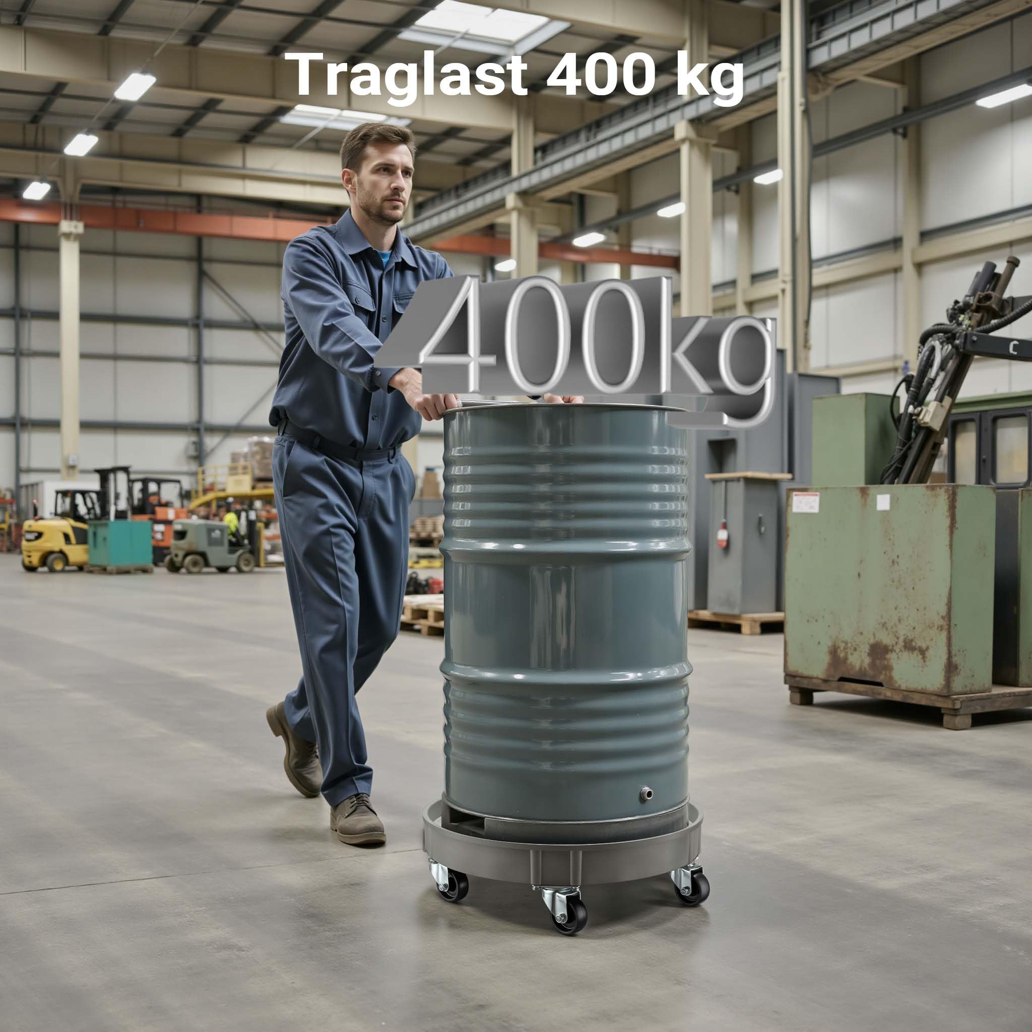 Wiltec Porta fusto olio con ruote, portata 400 kg, carrello porta fusti con vasca Ø 60 cm e ruote girevoli, base per movimentazione fusti