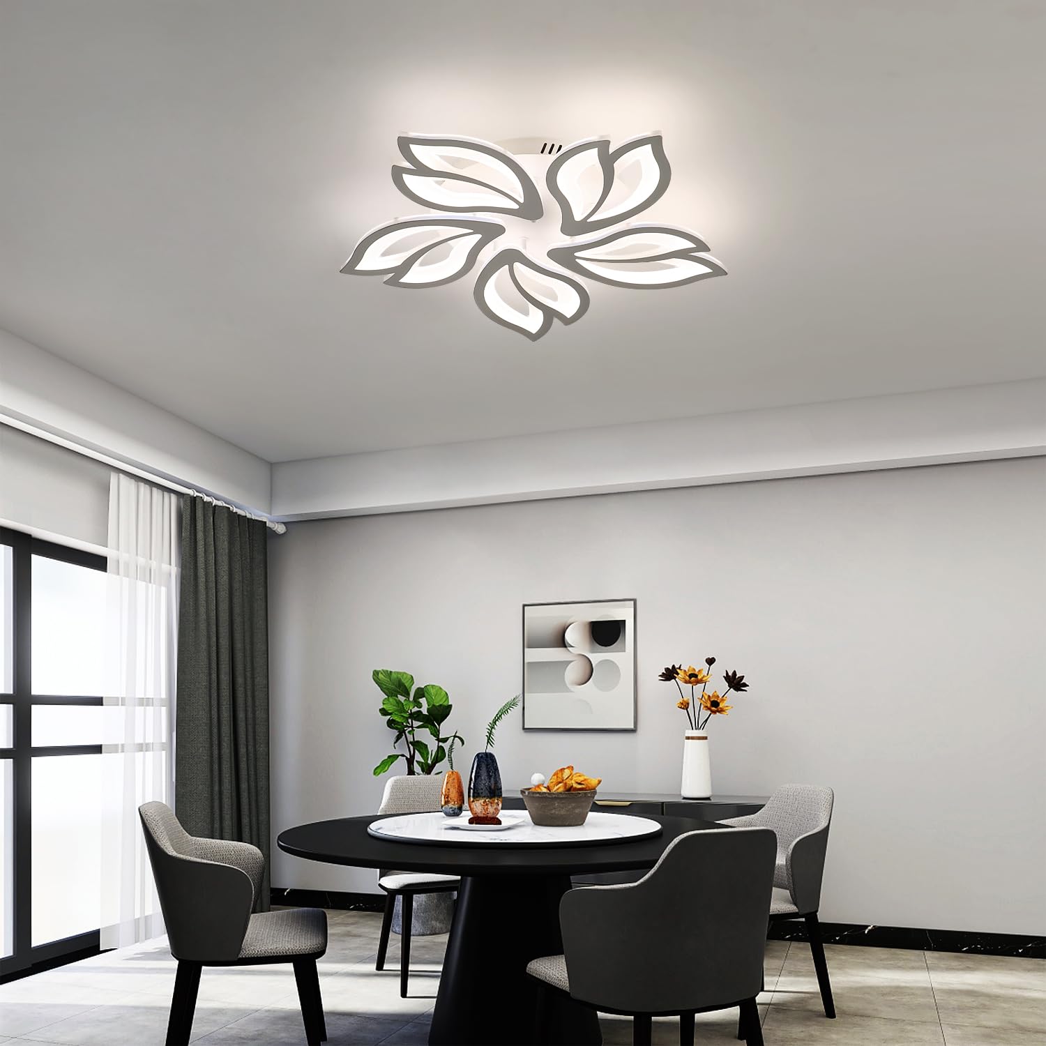 Comely Plafonnier LED Dimmable, 45W Creative 5 Pétales avec Télécommande | 5200LM Luminaire Plafonnier LED, Lampe de Plafond Moderne pour Salon