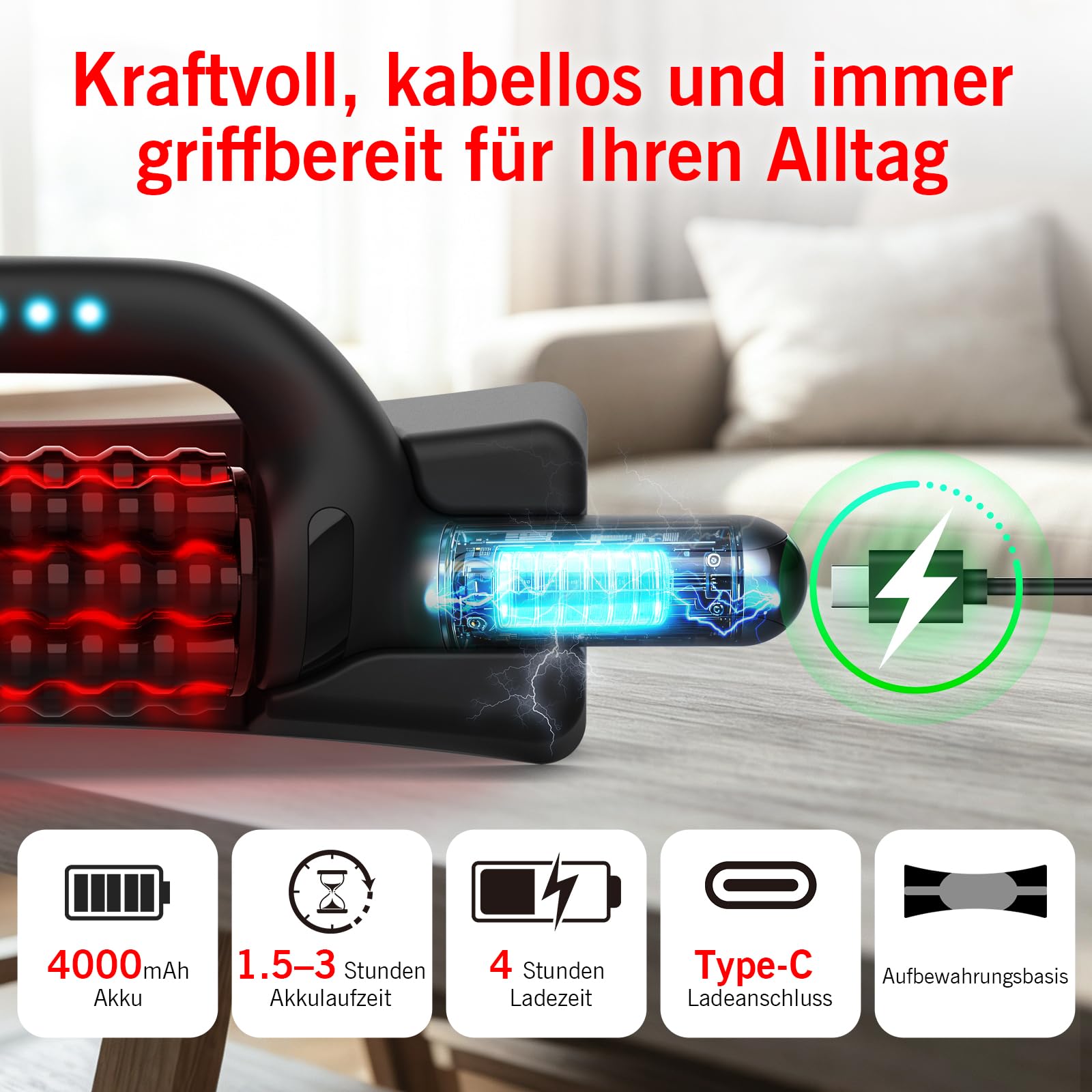 Elektrische Faszienrolle Rotlicht Elektrisch Massageroller | Klopfmassage, 6 Stufen, Freihand-Station, Deep Tissue Massagegerät für Rücken Nacken Beine Ganzkörper, Muskelentspannung