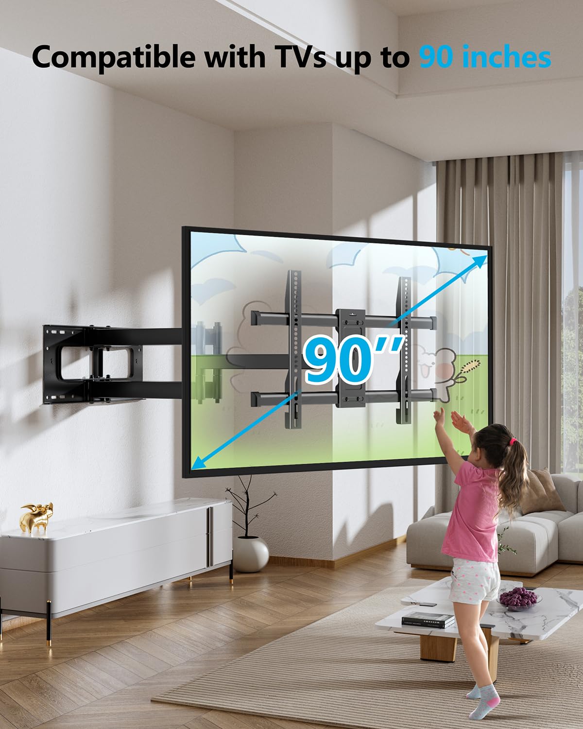 supporto tv parete FORGING MOUNT Supporto a parete per TV Braccio lungo 1090 mm orientabile e inclinabile per TV o monitor piatti e curvi da 37-90 pollici fino a 75 kg, VESA max. 600x400 mm