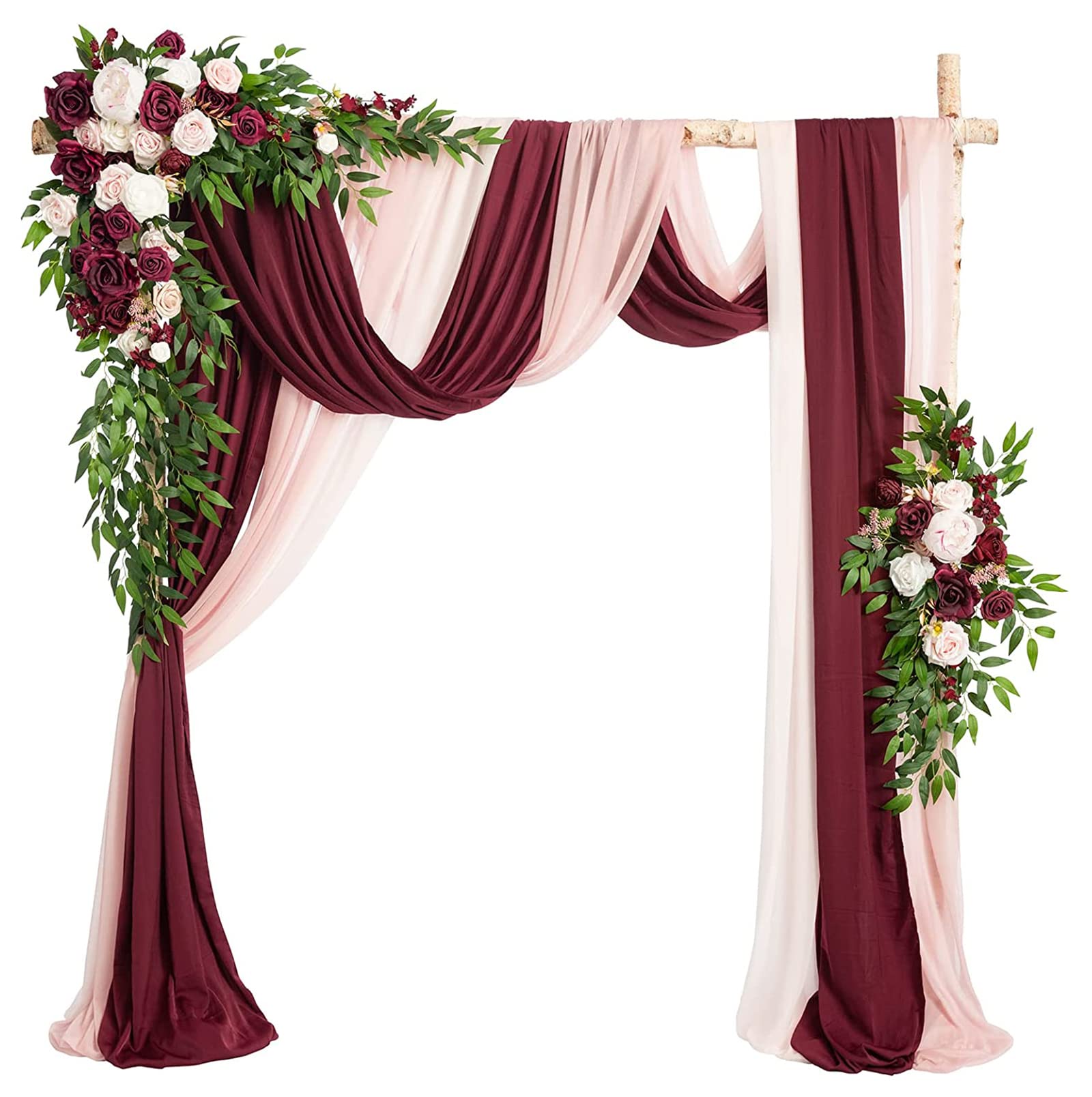 Tkasniy Artificial Wedding Arch Flowers Boho(Pack of 5) - 3Pcs Corner Flowers Swags & 2Pcs Arch Draping Fabric, Floral Arrangement for Ceremony Backdrop Decoration