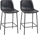 HOMCOM Bar Stools Set of 2, Upholstered Counter Height Bar Chairs, 26" (66 cm) Kitchen Stools with Steel Legs for Dining Area, Kitchen Aisle, Cream White