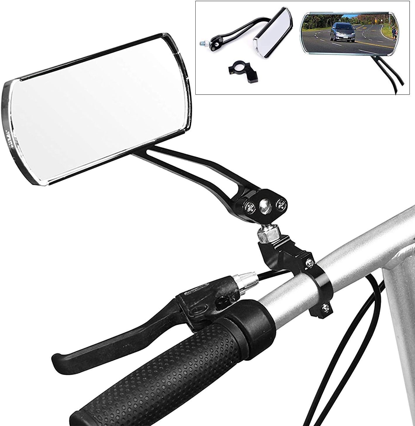wishing Bike Mirrors ，1 Pair Aluminum Bicycle Mirrors Handlebar Rear View Mirror Rectangle Mirrors 360°Rotation 22.2mm Mount for MTB Mountain Road Cycling Bicycle Electric Bike
